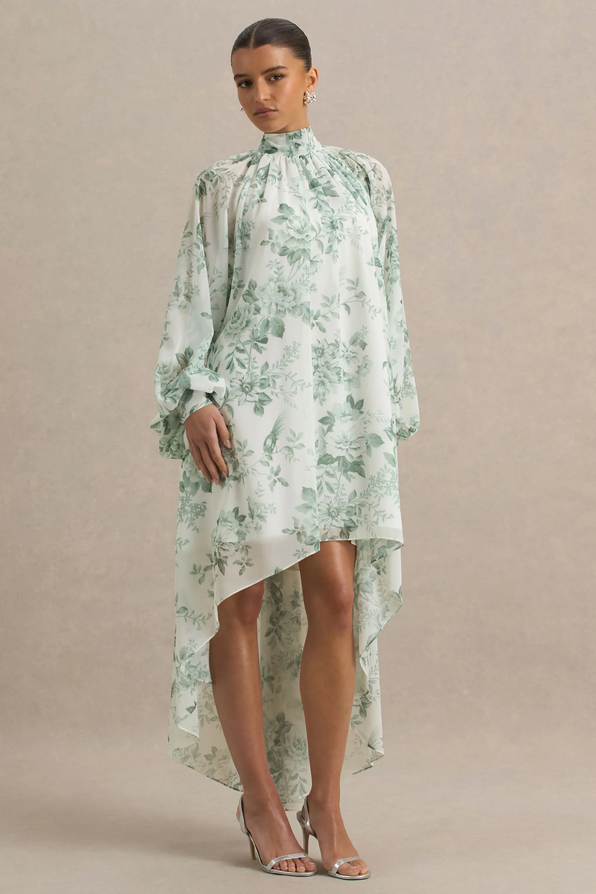 Delphia | Green Floral Print High-Neck Maxi Dress sold by Club L London product image thumbnail 4