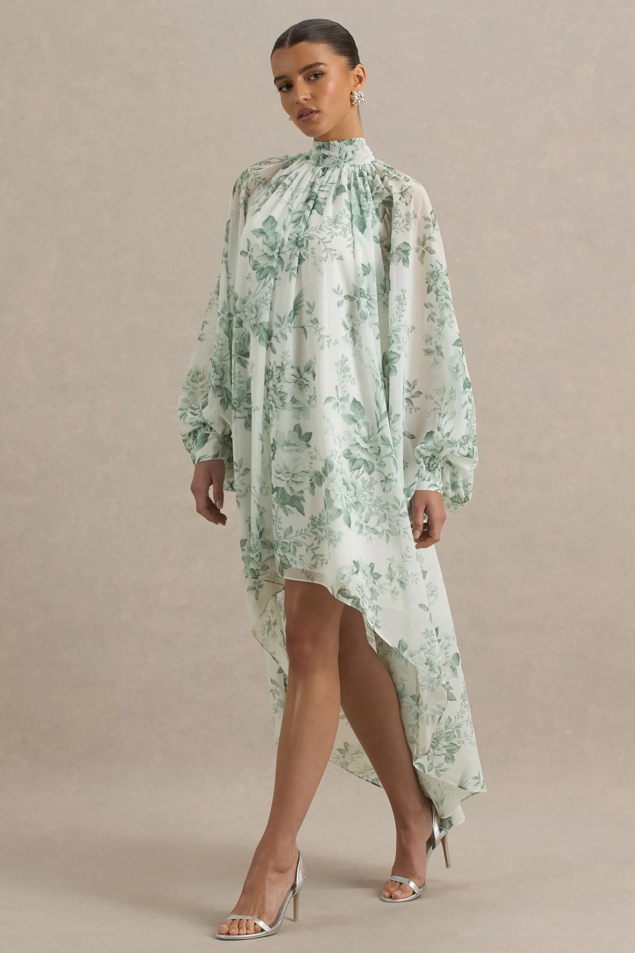 Delphia | Green Floral Print High-Neck Maxi Dress sold by Club L London product image thumbnail 5