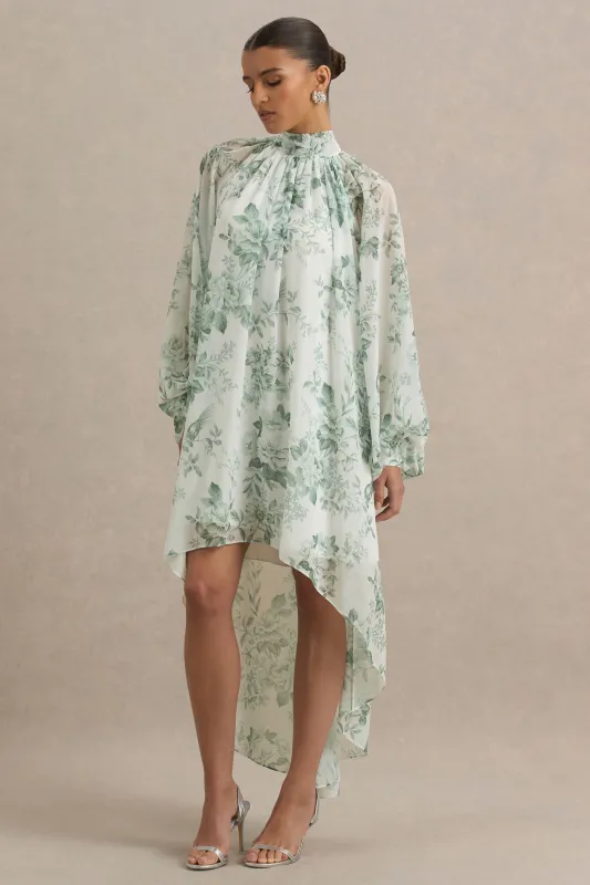 Delphia | Green Floral Print High-Neck Maxi Dress sold by Club L London