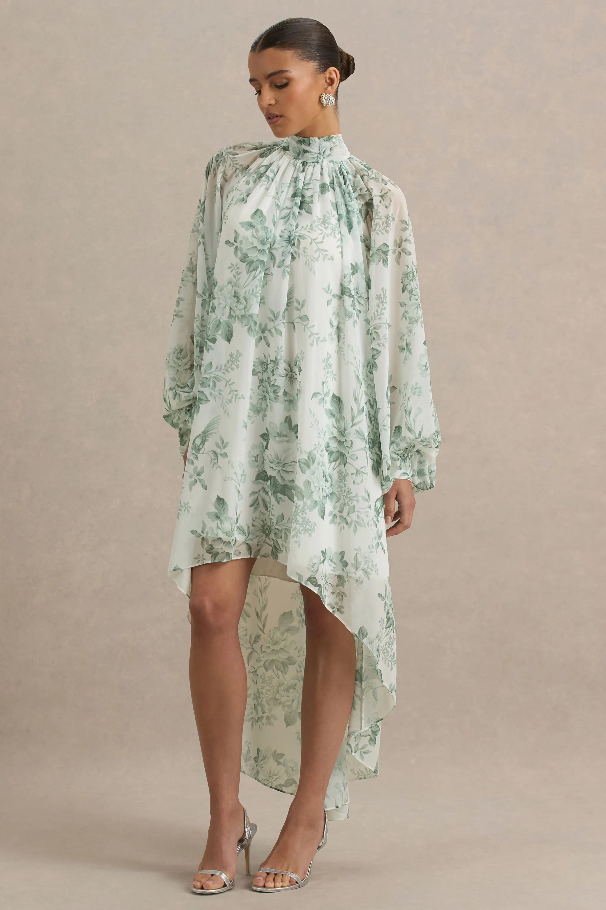 Delphia | Green Floral Print High-Neck Maxi Dress sold by Club L London