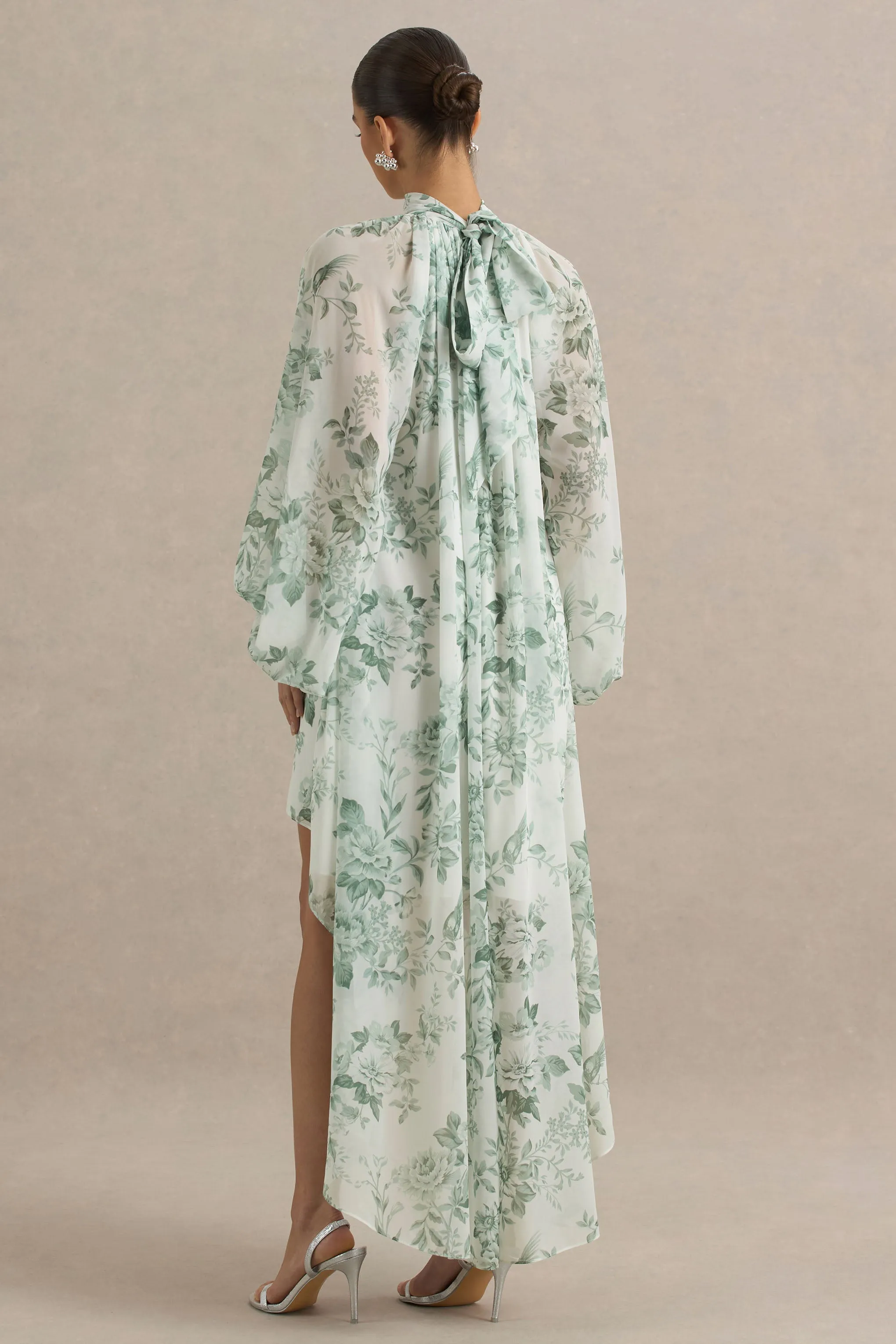 Delphia | Green Floral Print High-Neck Maxi Dress sold by Club L London product image thumbnail 3