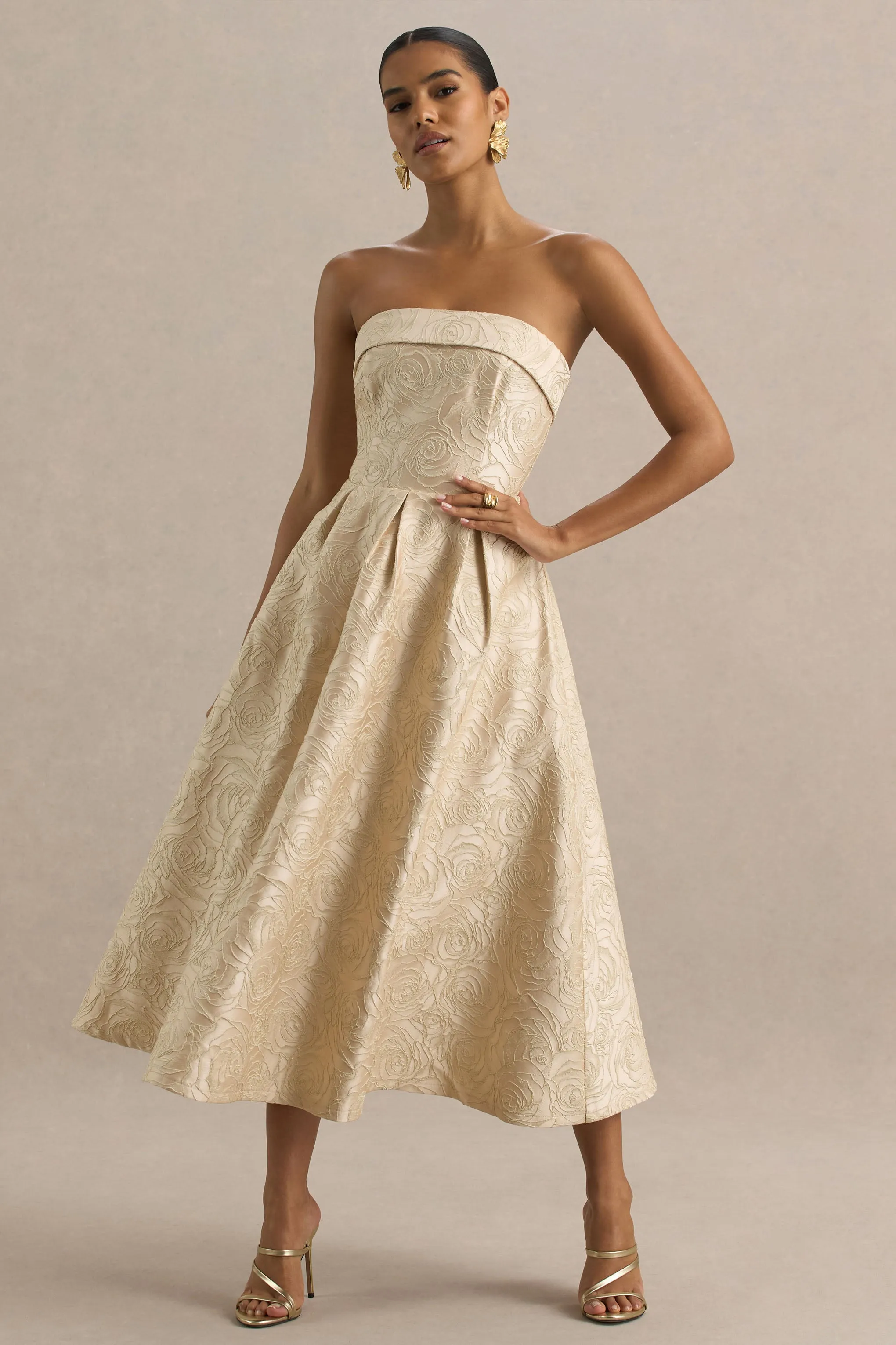 Hypnotic | Gold Jacquard Bandeau Midi Dress sold by Club L London product image thumbnail 4