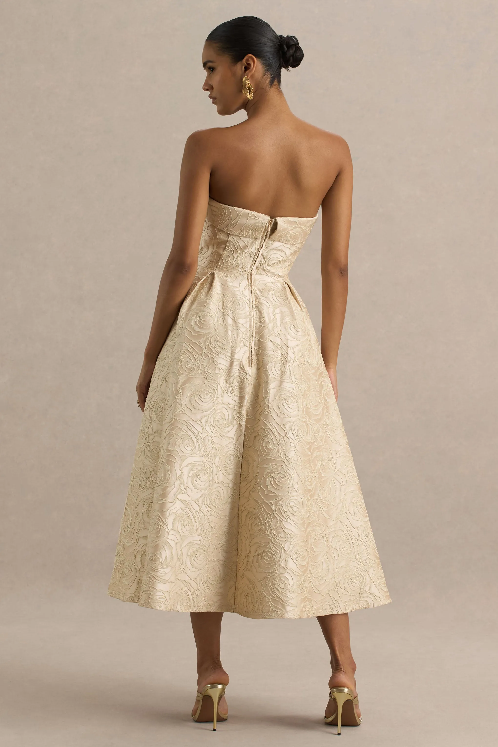 Hypnotic | Gold Jacquard Bandeau Midi Dress sold by Club L London product image thumbnail 2