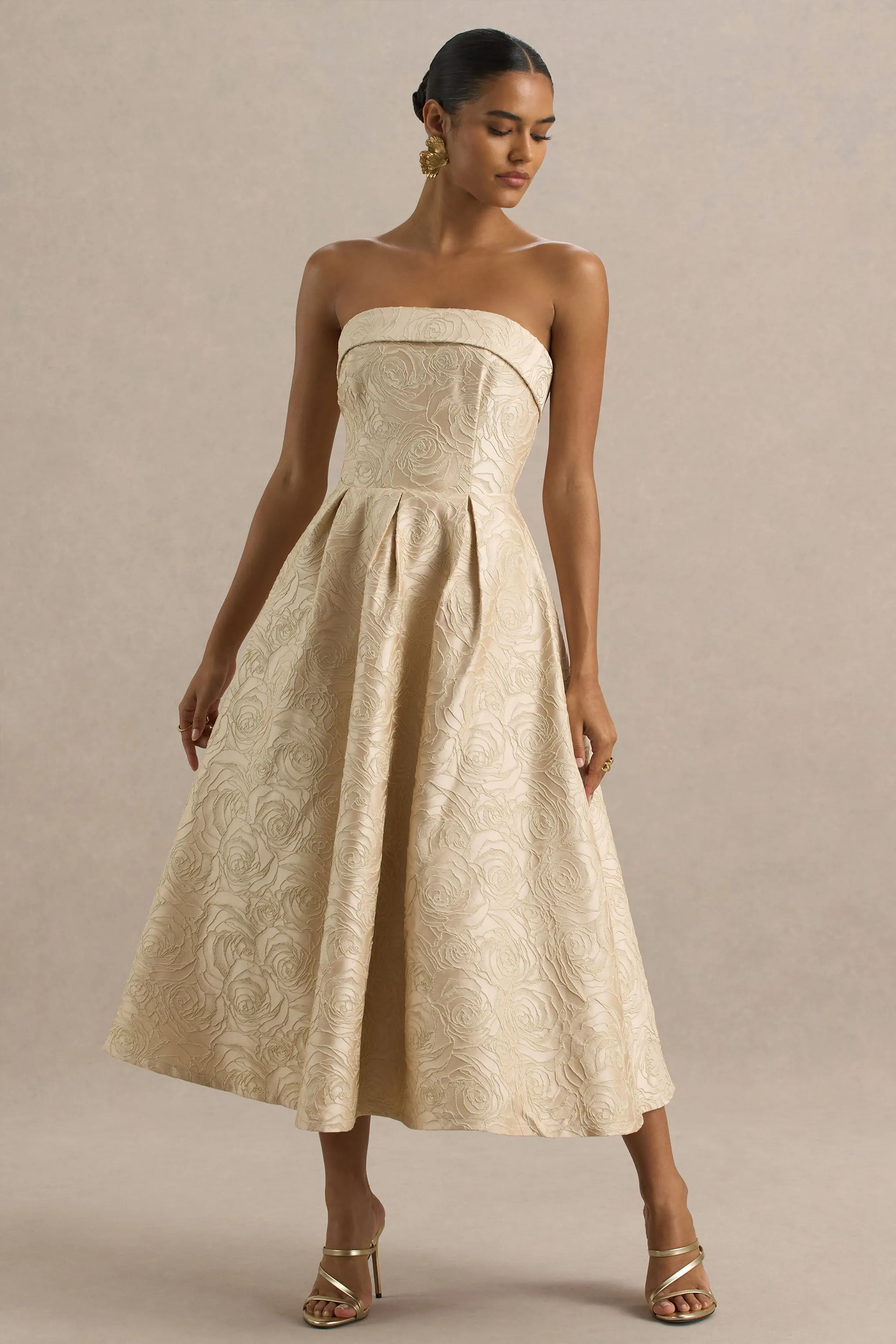 Hypnotic | Gold Jacquard Bandeau Midi Dress sold by Club L London product image thumbnail 3