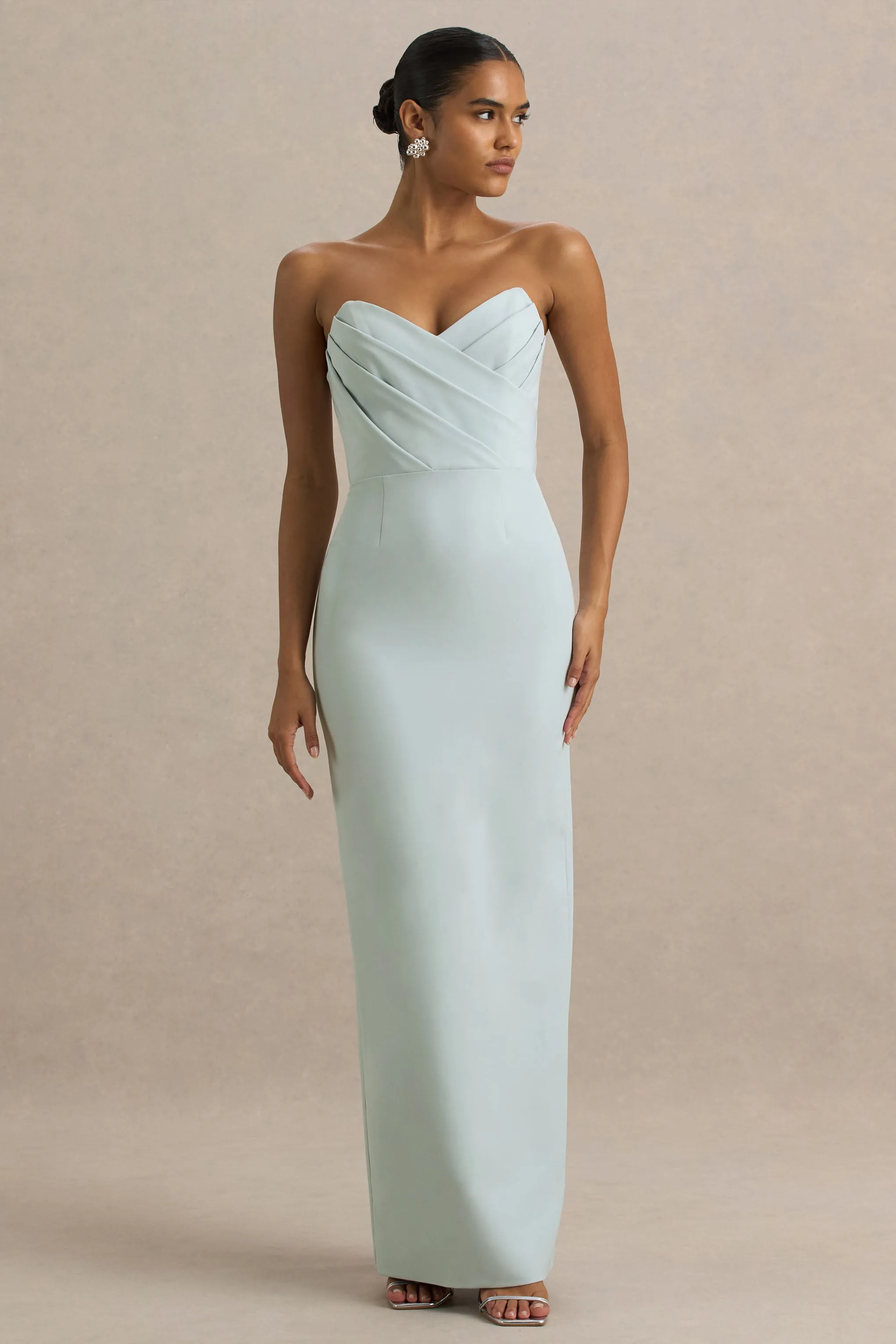 Fierce | Light Blue Asymmetric Ruched Maxi Dress sold by Club L London product image thumbnail 4