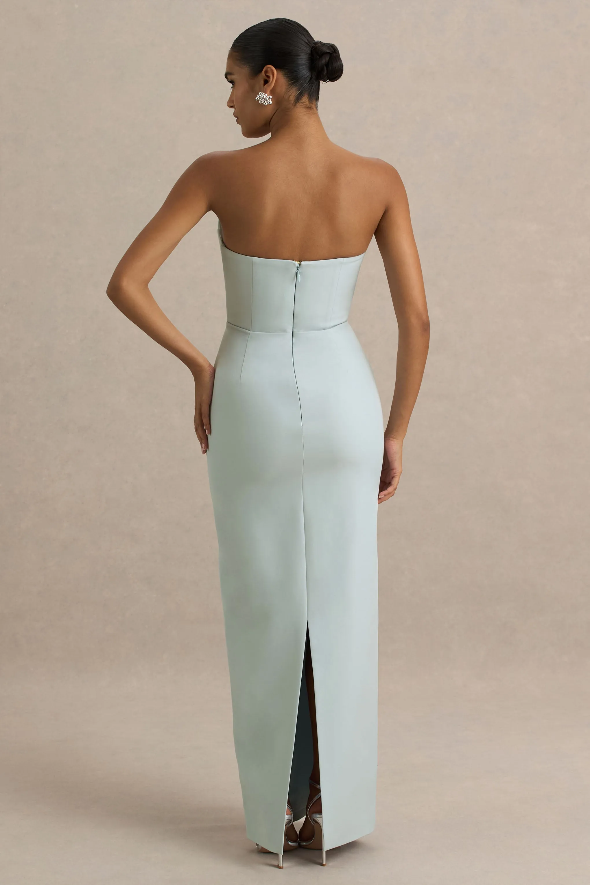 Fierce | Light Blue Asymmetric Ruched Maxi Dress sold by Club L London product image thumbnail 2