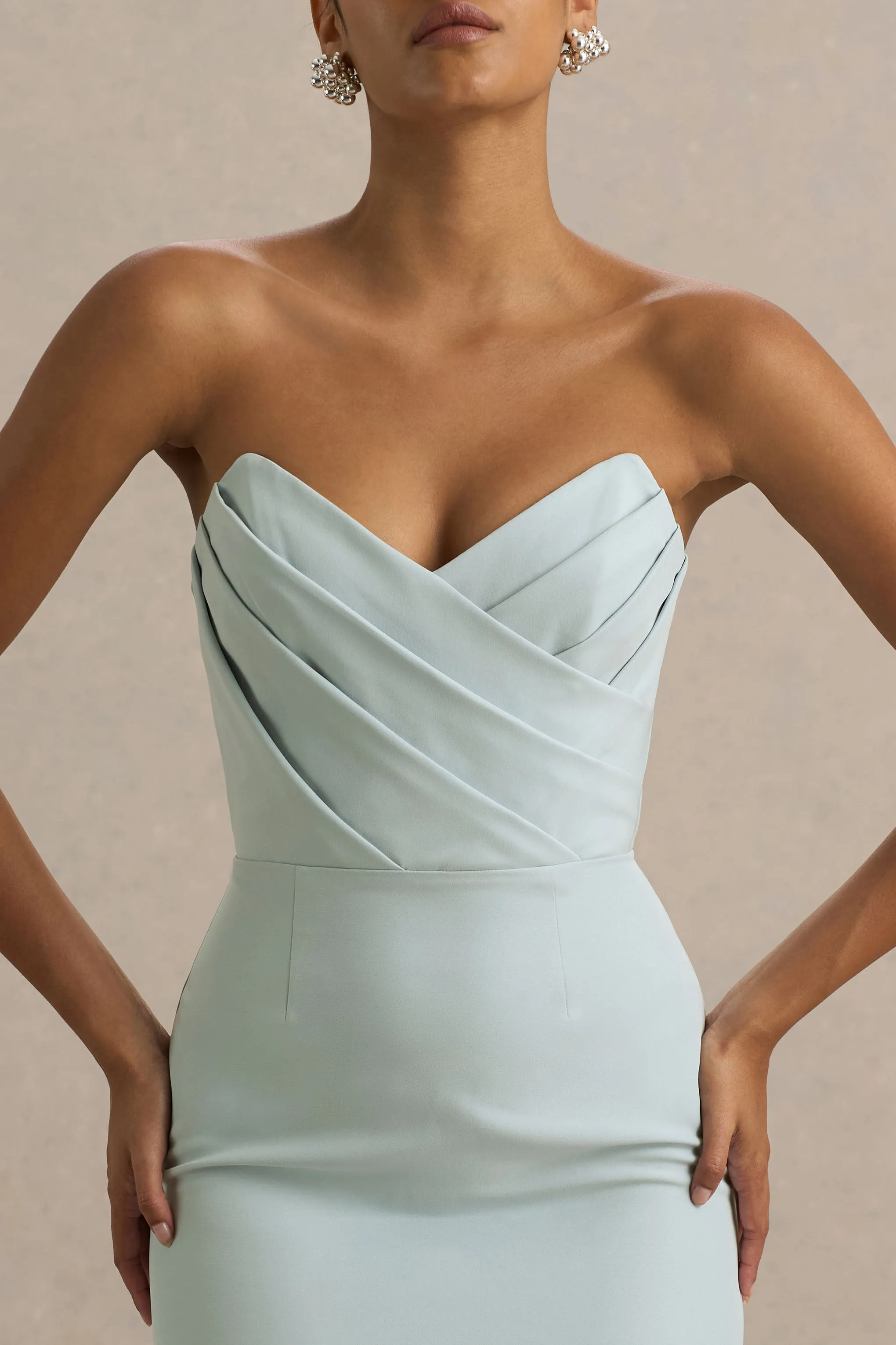 Fierce | Light Blue Asymmetric Ruched Maxi Dress sold by Club L London product image thumbnail 5