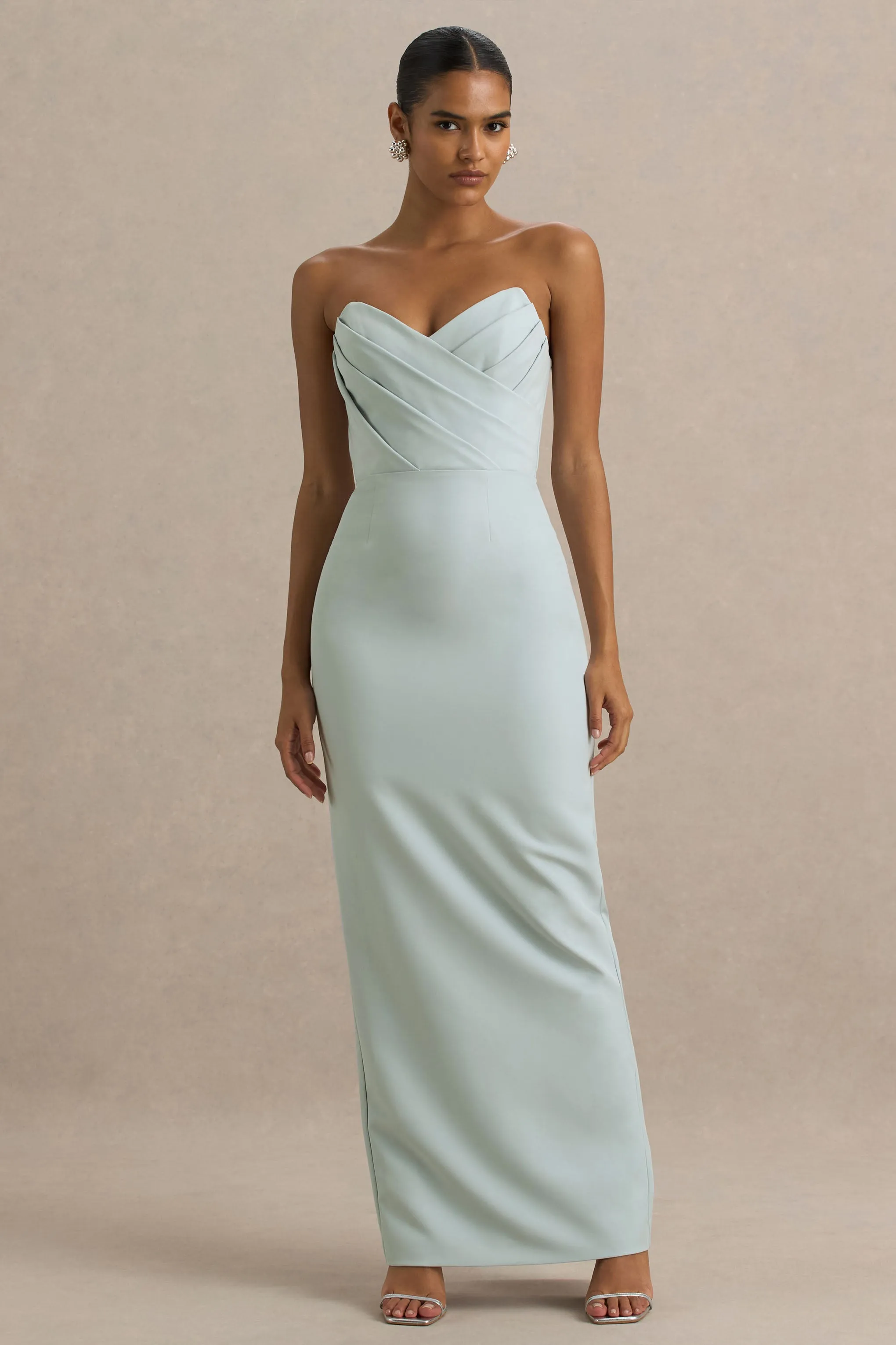 Fierce | Light Blue Asymmetric Ruched Maxi Dress sold by Club L London product image thumbnail 3
