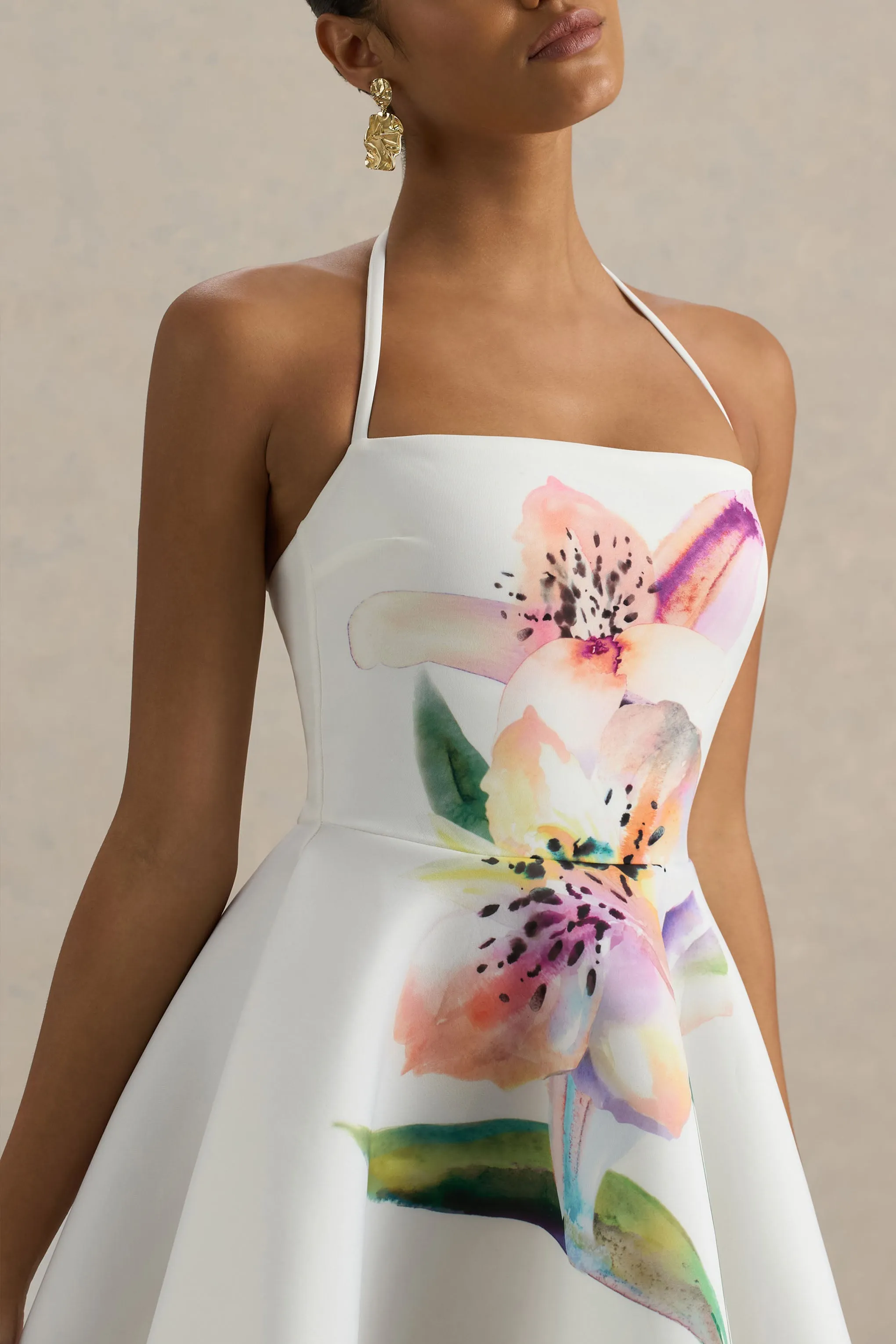 Taylor | White Lily Print Square-Neck Mini Dress sold by Club L London product image thumbnail 4