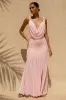Meggie | Pink Plunge-Neck Twisted Maxi Dress With Chiffon Skirt sold by Club L London