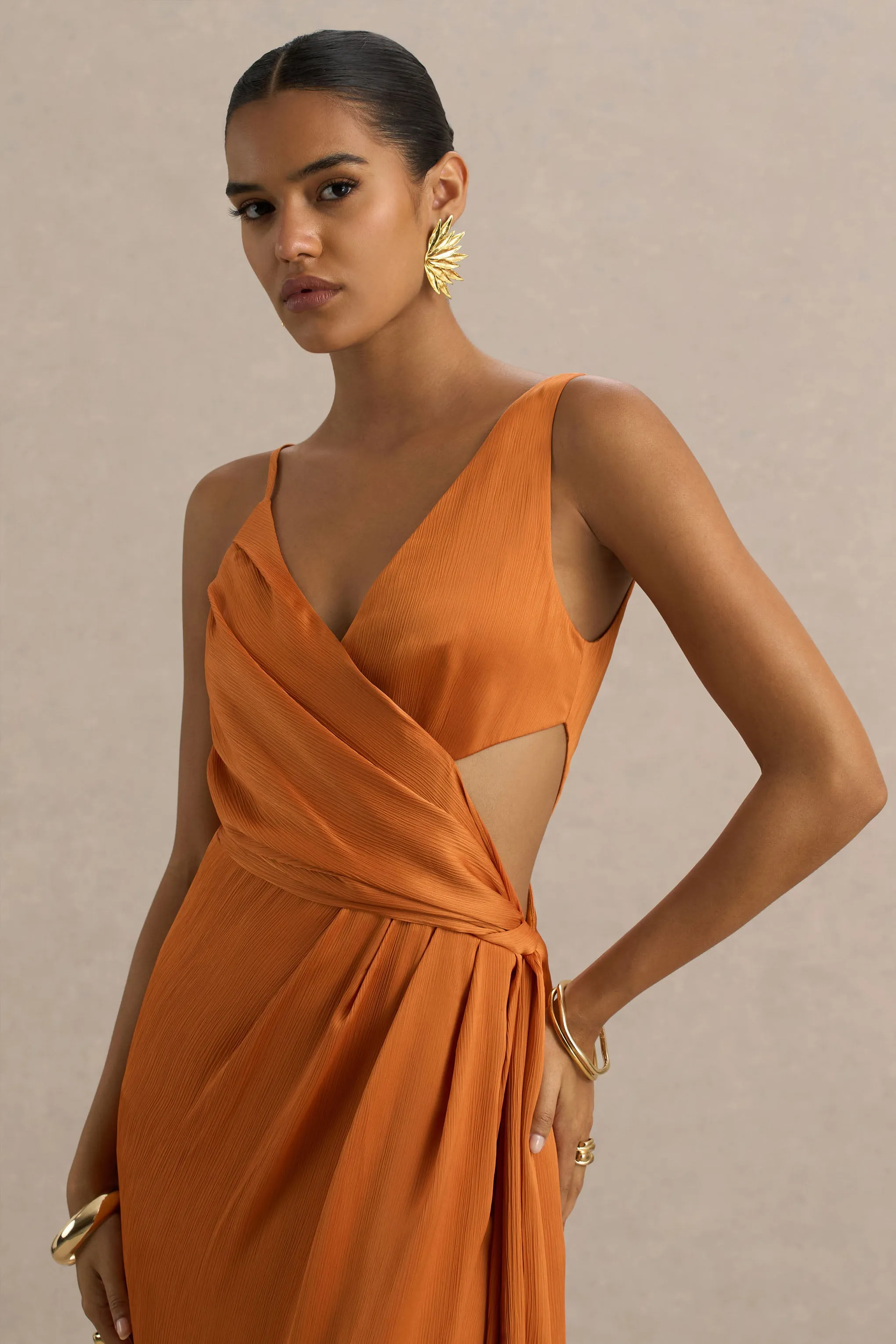 Livia | Orange Plunge-Neck Fishtail Maxi Dress sold by Club L London product image thumbnail 5