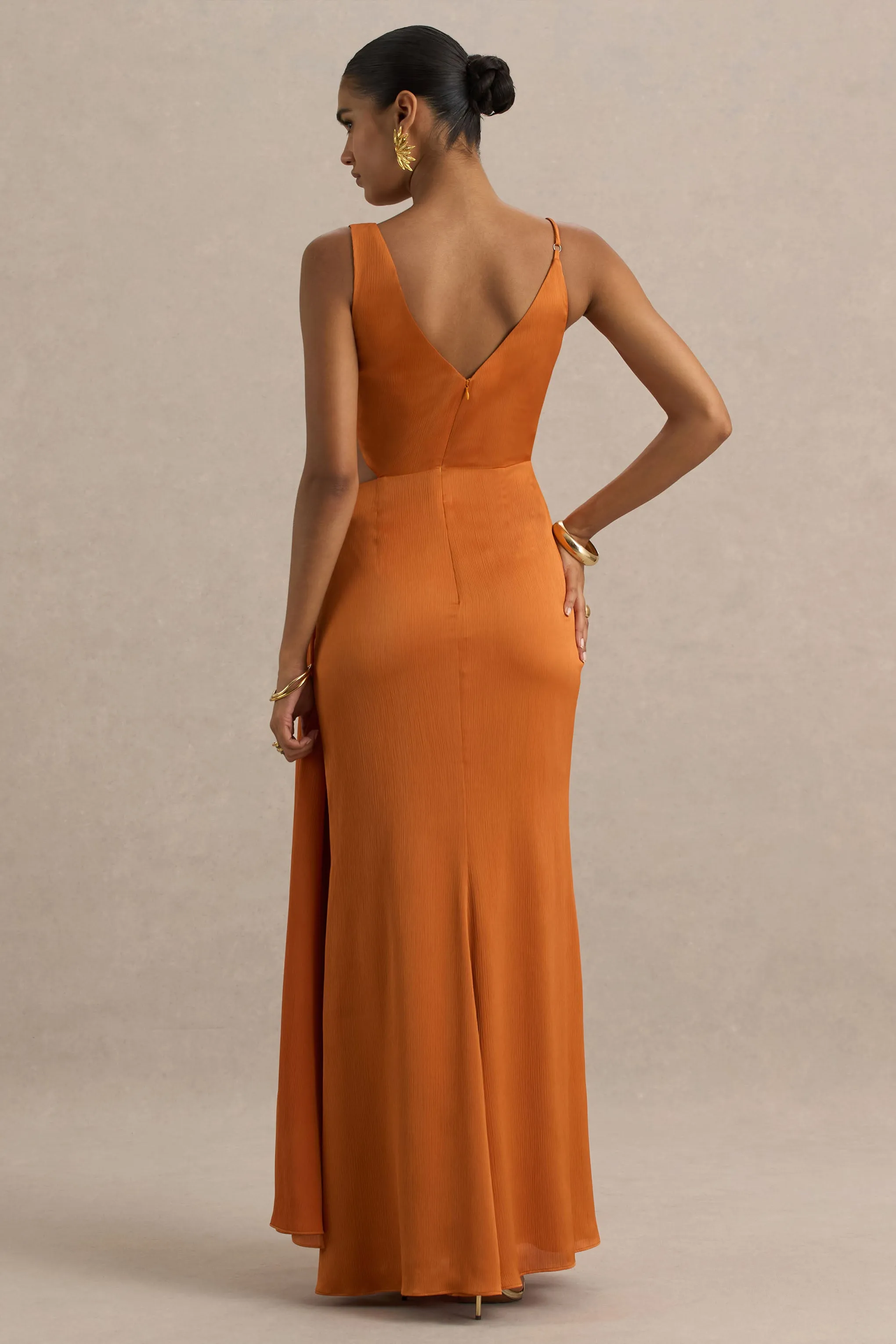 Livia | Orange Plunge-Neck Fishtail Maxi Dress sold by Club L London product image thumbnail 2