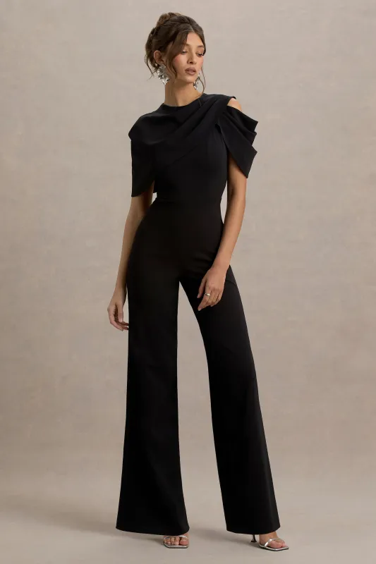 My Destiny | Black Asymmetric Draped Jumpsuit sold by Club L London