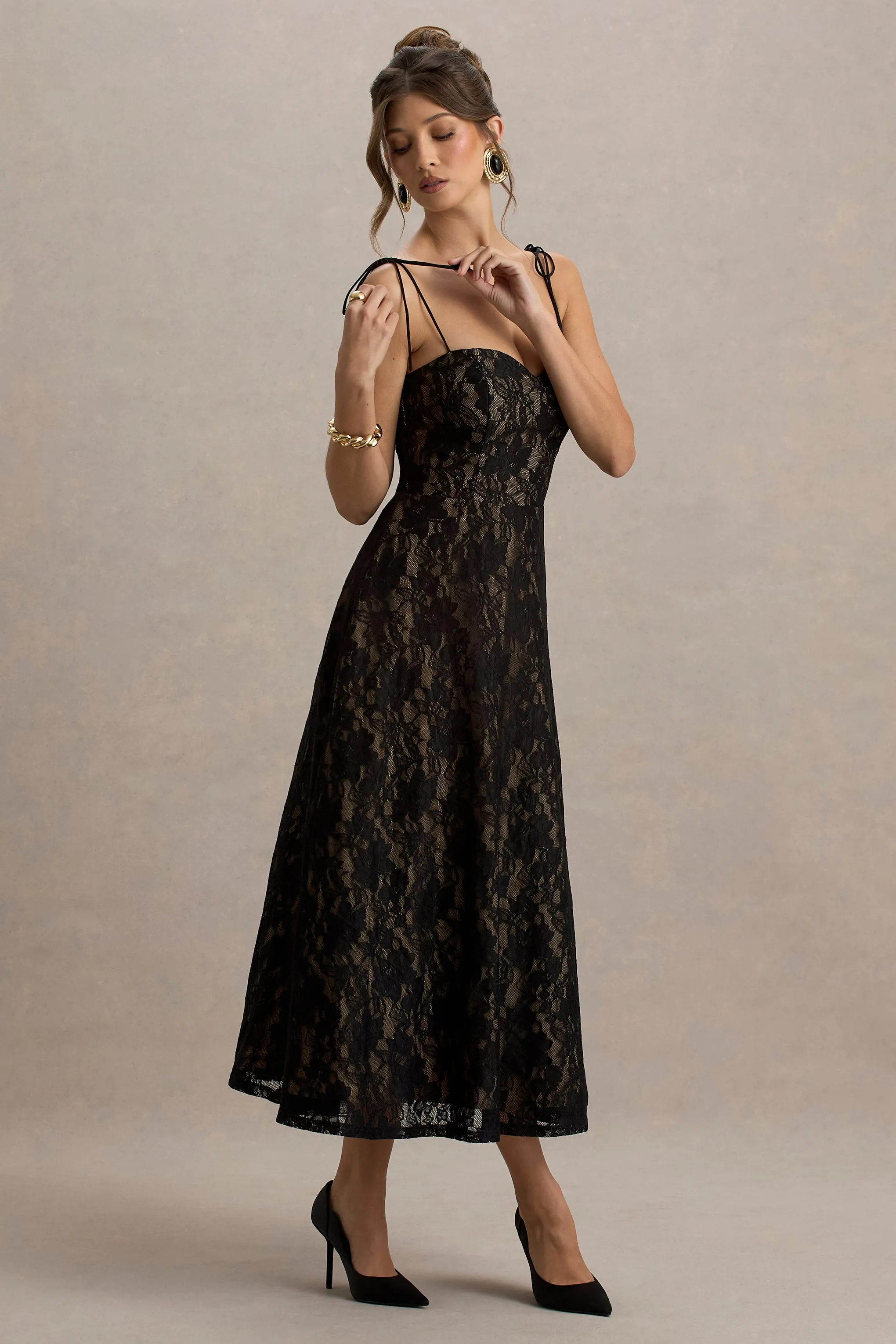 Sheridan | Black Lace Sweetheart Midi Dress With Backless Detail sold by Club L London product image thumbnail 4