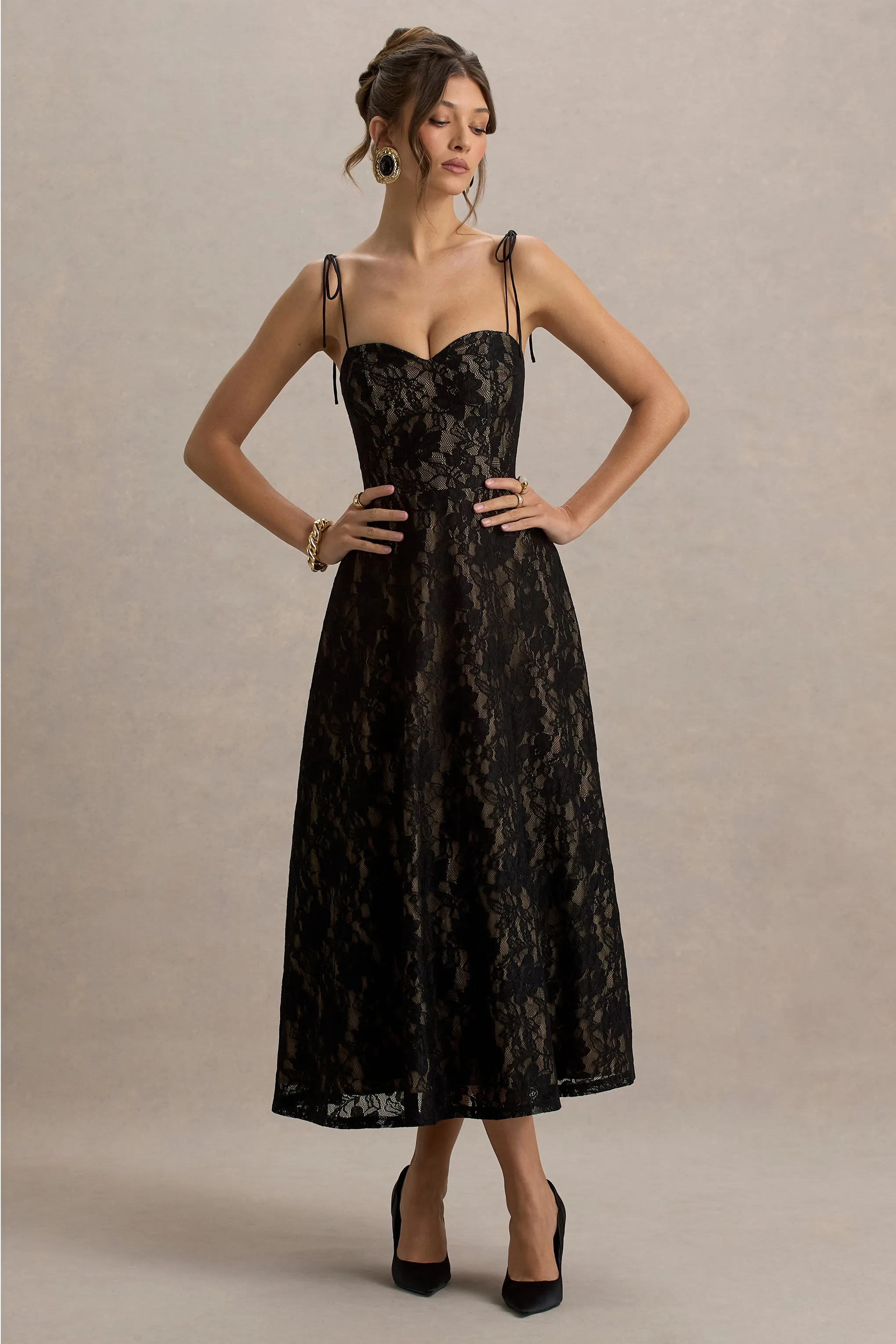 Sheridan | Black Lace Sweetheart Midi Dress With Backless Detail sold by Club L London product image thumbnail 5