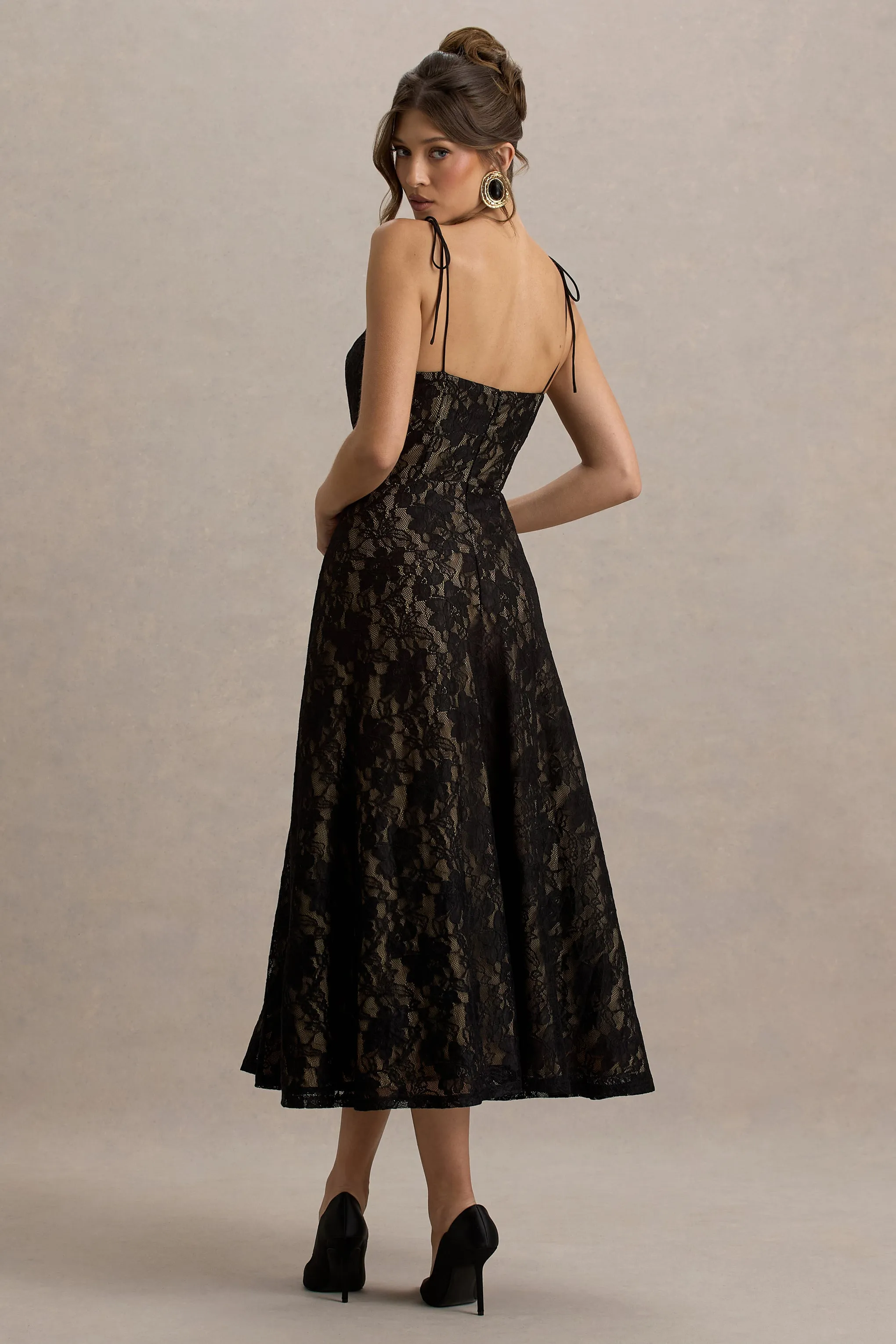 Sheridan | Black Lace Sweetheart Midi Dress With Backless Detail sold by Club L London product image thumbnail 2