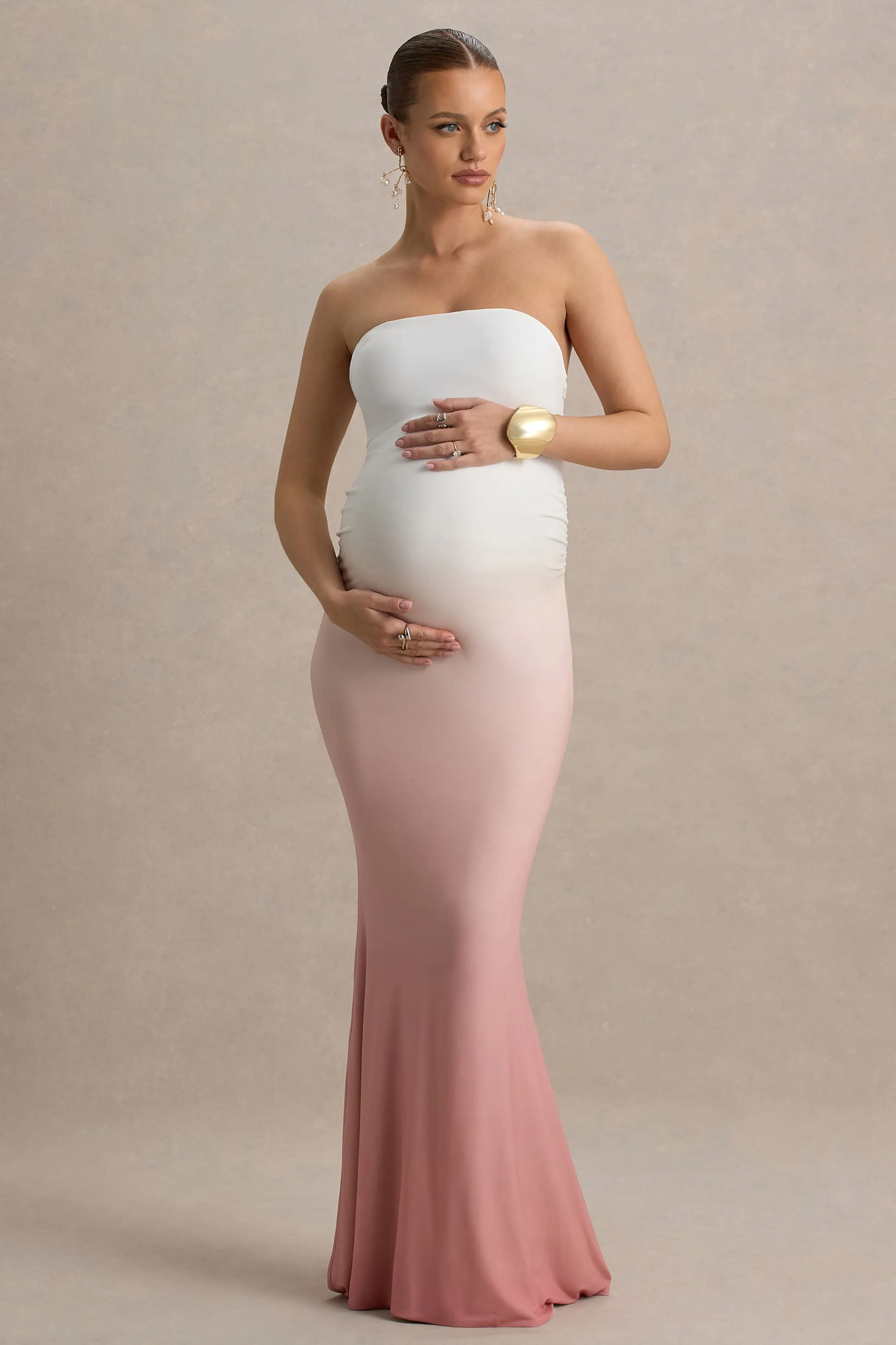 Sharnie | Pink Ombre Strapless Maternity Maxi Dress sold by Club L London product image thumbnail 5