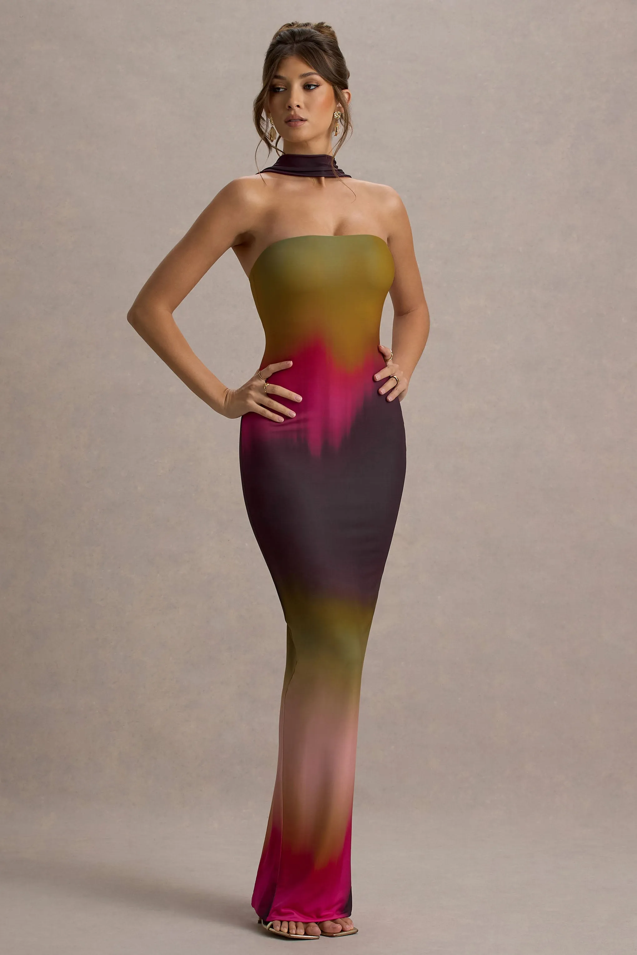 Nobu | Ombre Print Bandeau Maxi Dress With Halter-Collar sold by Club L London product image thumbnail 5
