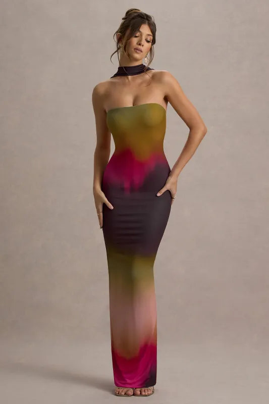 Nobu | Ombre Print Bandeau Maxi Dress With Halter-Collar sold by Club L London