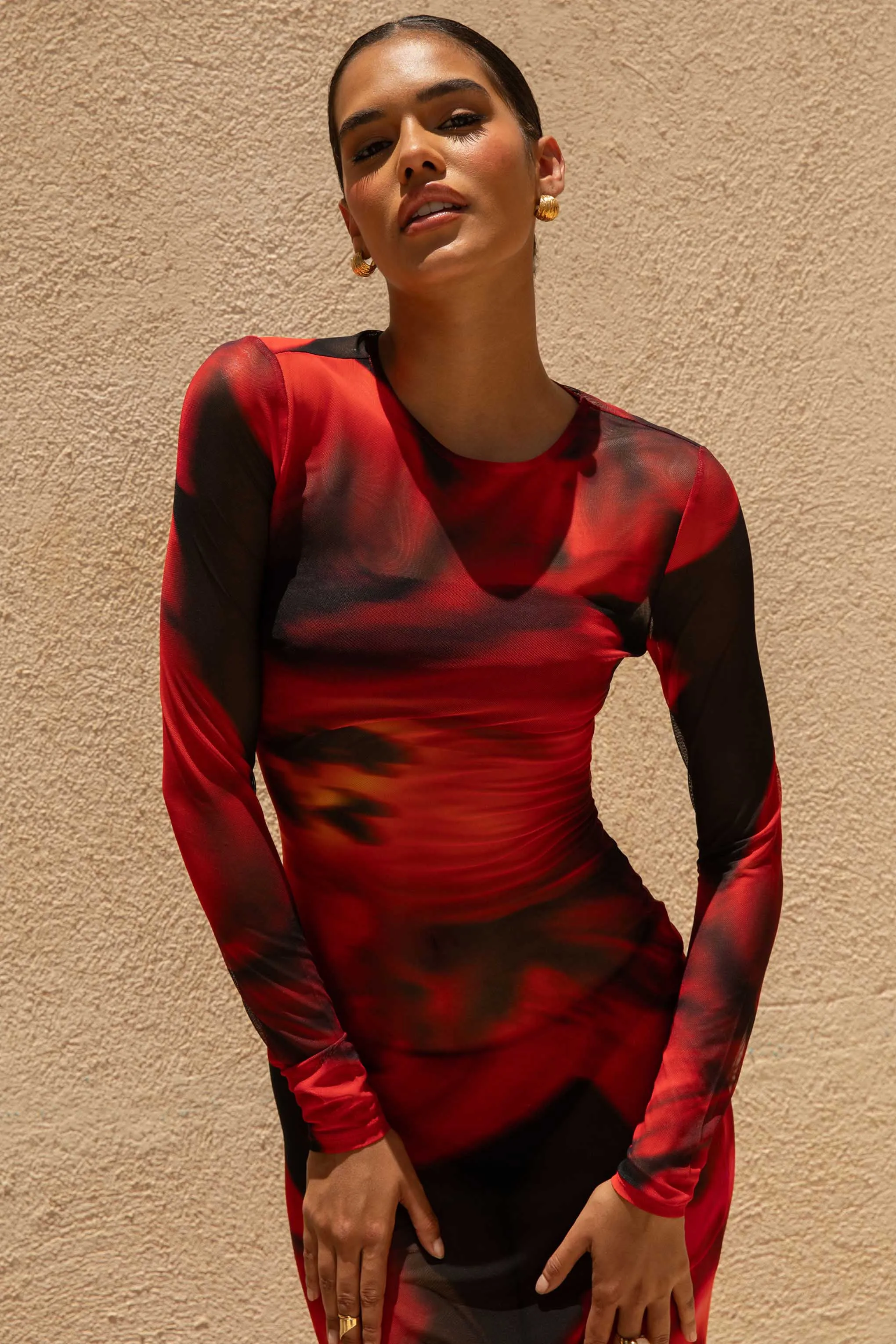 Marcy | Red And Black Floral Print High-Neck Maxi Dress sold by Club L London product image thumbnail 5