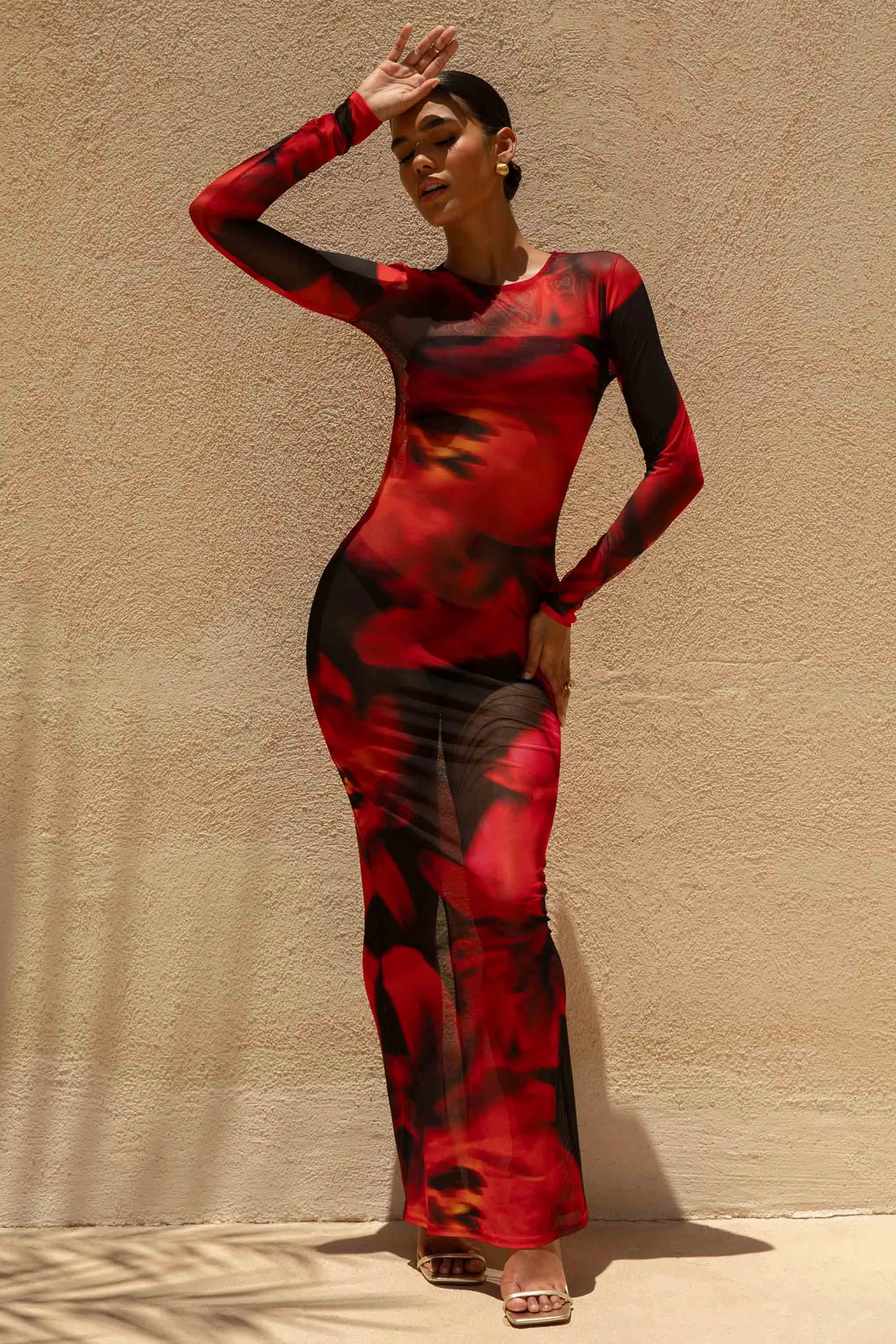 Marcy | Red And Black Floral Print High-Neck Maxi Dress sold by Club L London product image thumbnail 4