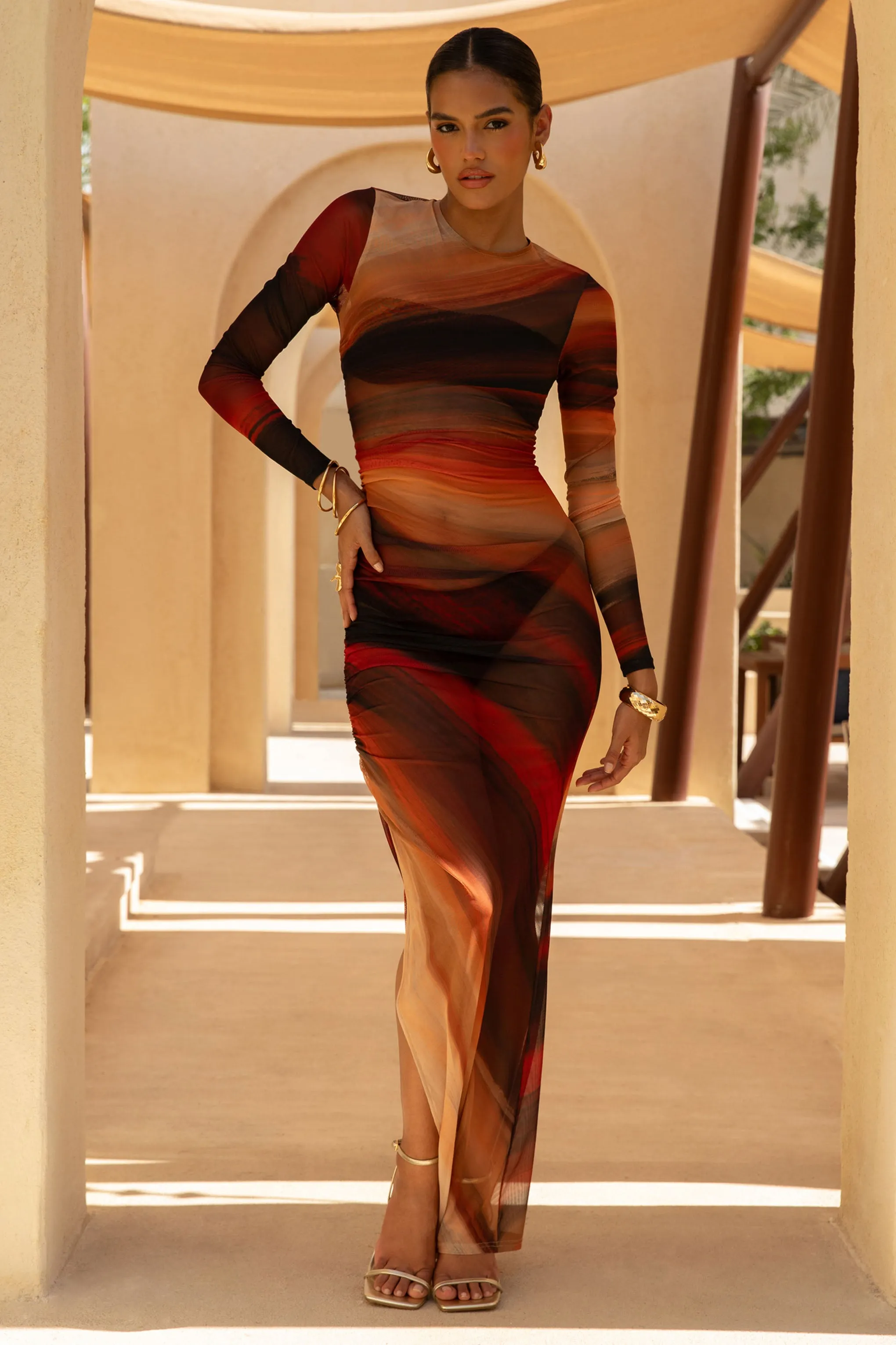 Barzilio | Ombre Long-Sleeve Bodycon Maxi Dress sold by Club L London