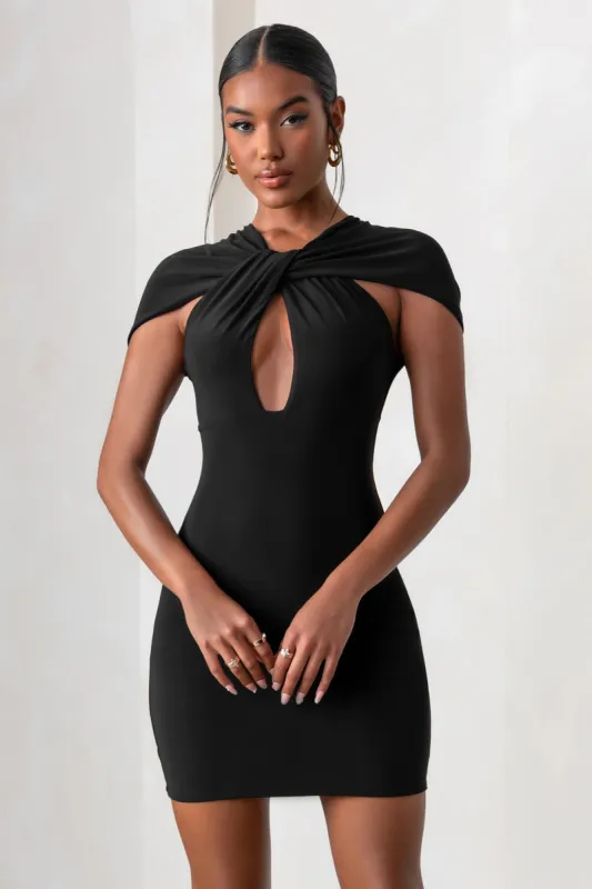 Fashionista | Black Twist Front Mini Dress With Cut Out Detail sold by Club L London