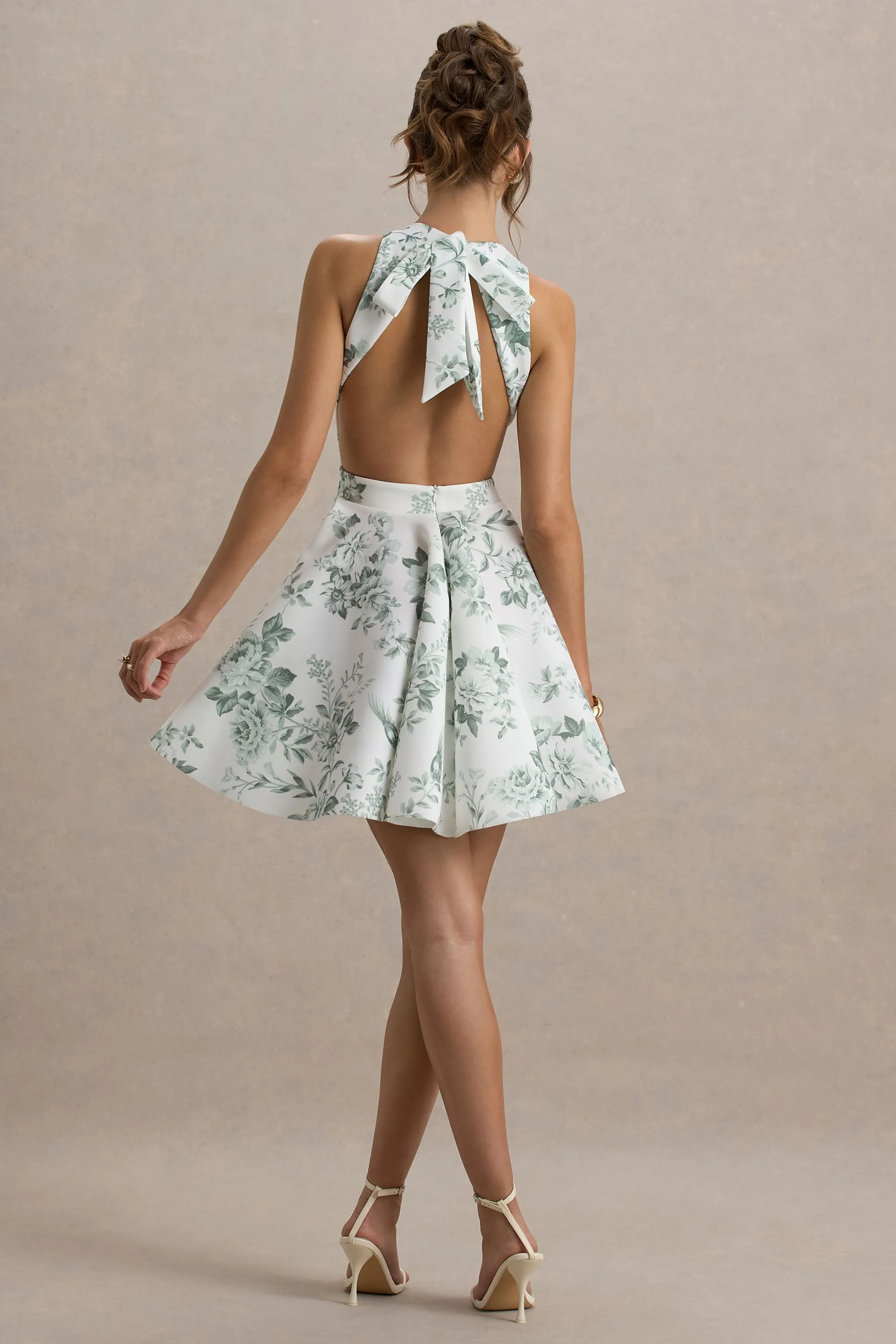 Waverly | Green Porcelain Print Racer-Neck Sleeveless Skater Mini Dress sold by Club L London product image thumbnail 2