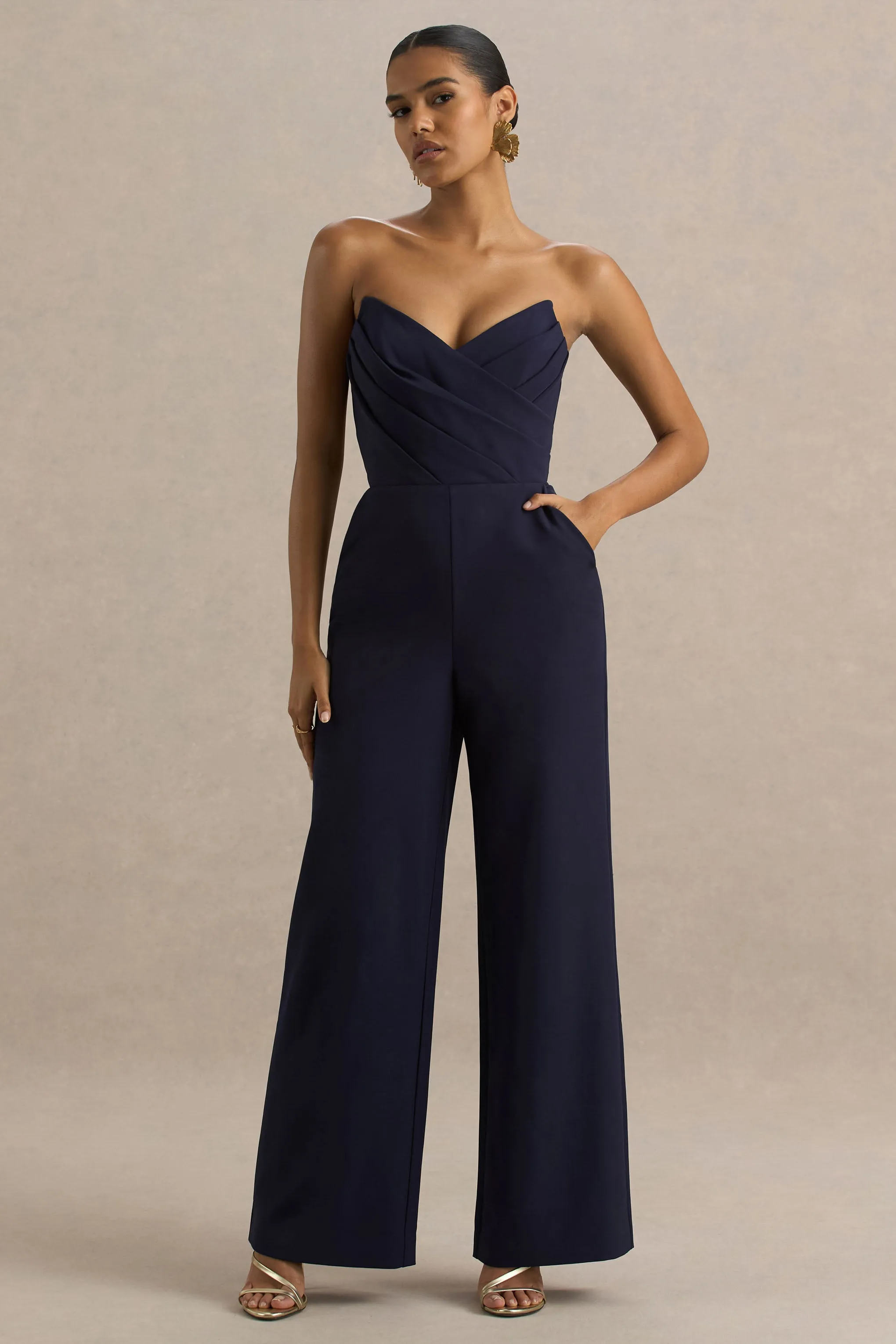 Dainty | Navy Sweetheart Jumpsuit sold by Club L London