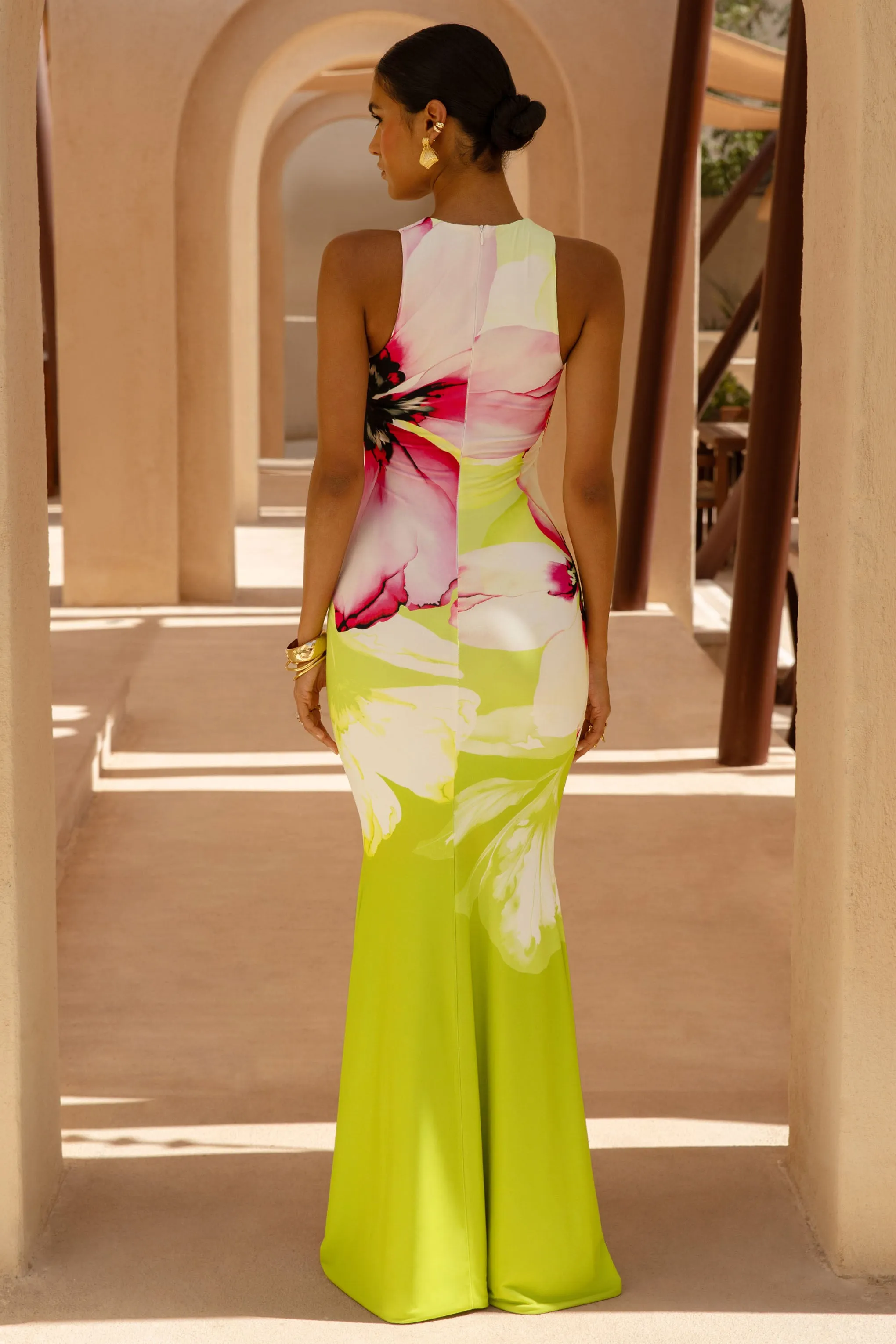 Marlo | Lime Floral Print High-Neck Maxi Dress sold by Club L London product image thumbnail 2