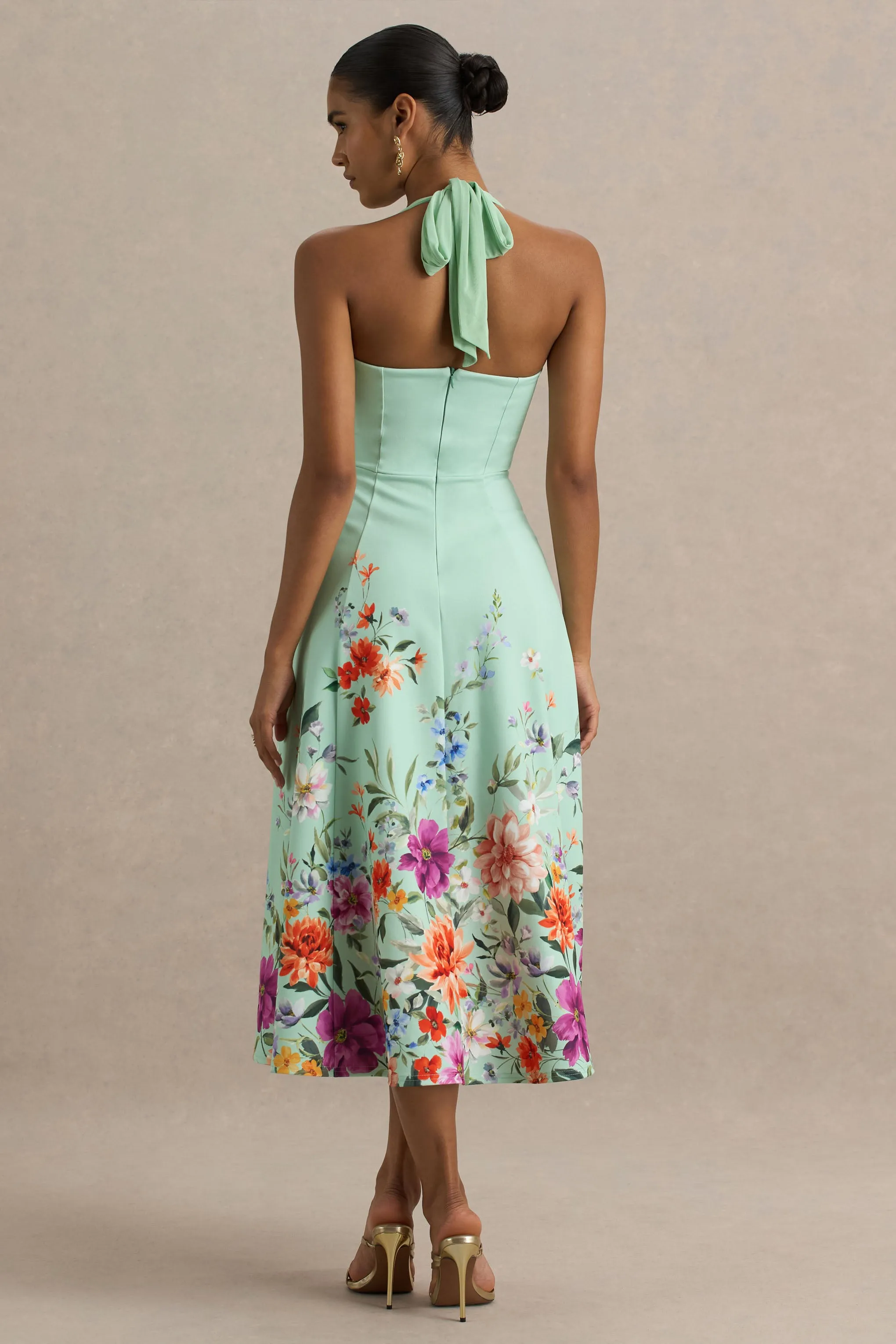 Auburn | Mint Placement Floral Halter-Neck Midi Dress sold by Club L London product image thumbnail 3