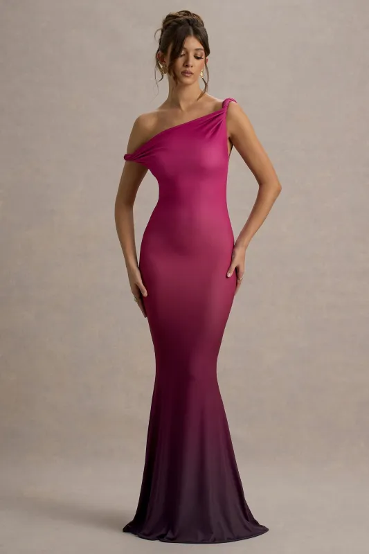 Exotic | Berry Ombre Twisted Asymmetric Maxi Dress sold by Club L London