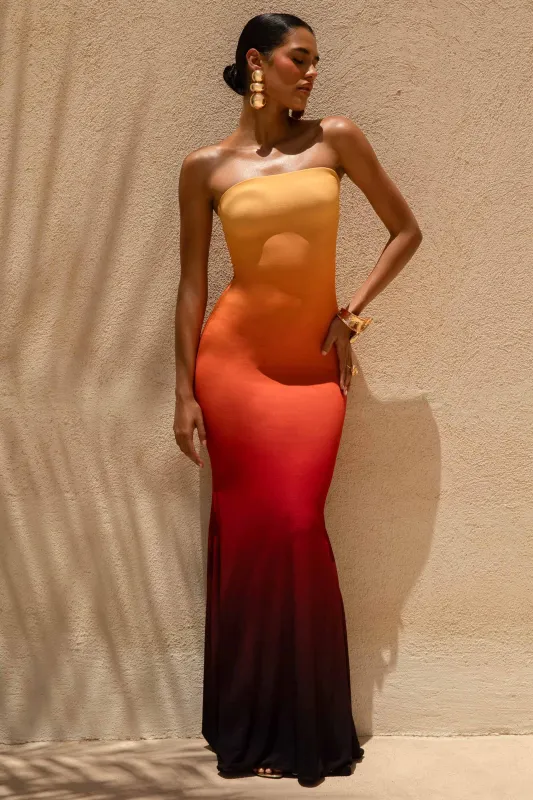 Ceremony | Orange Ombre Bandeau Fishtail Maxi Dress sold by Club L London