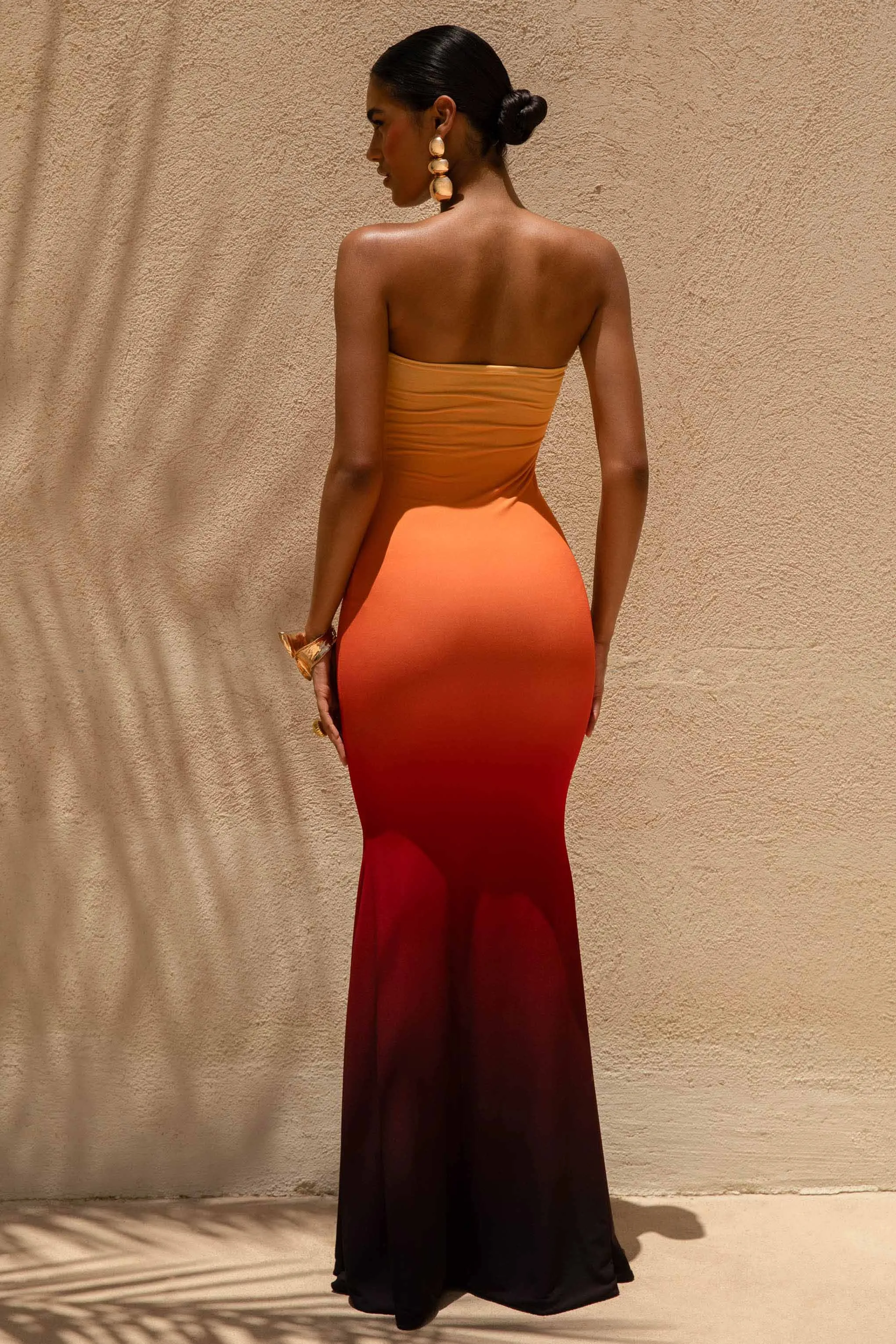 Ceremony | Orange Ombre Bandeau Fishtail Maxi Dress sold by Club L London product image thumbnail 2