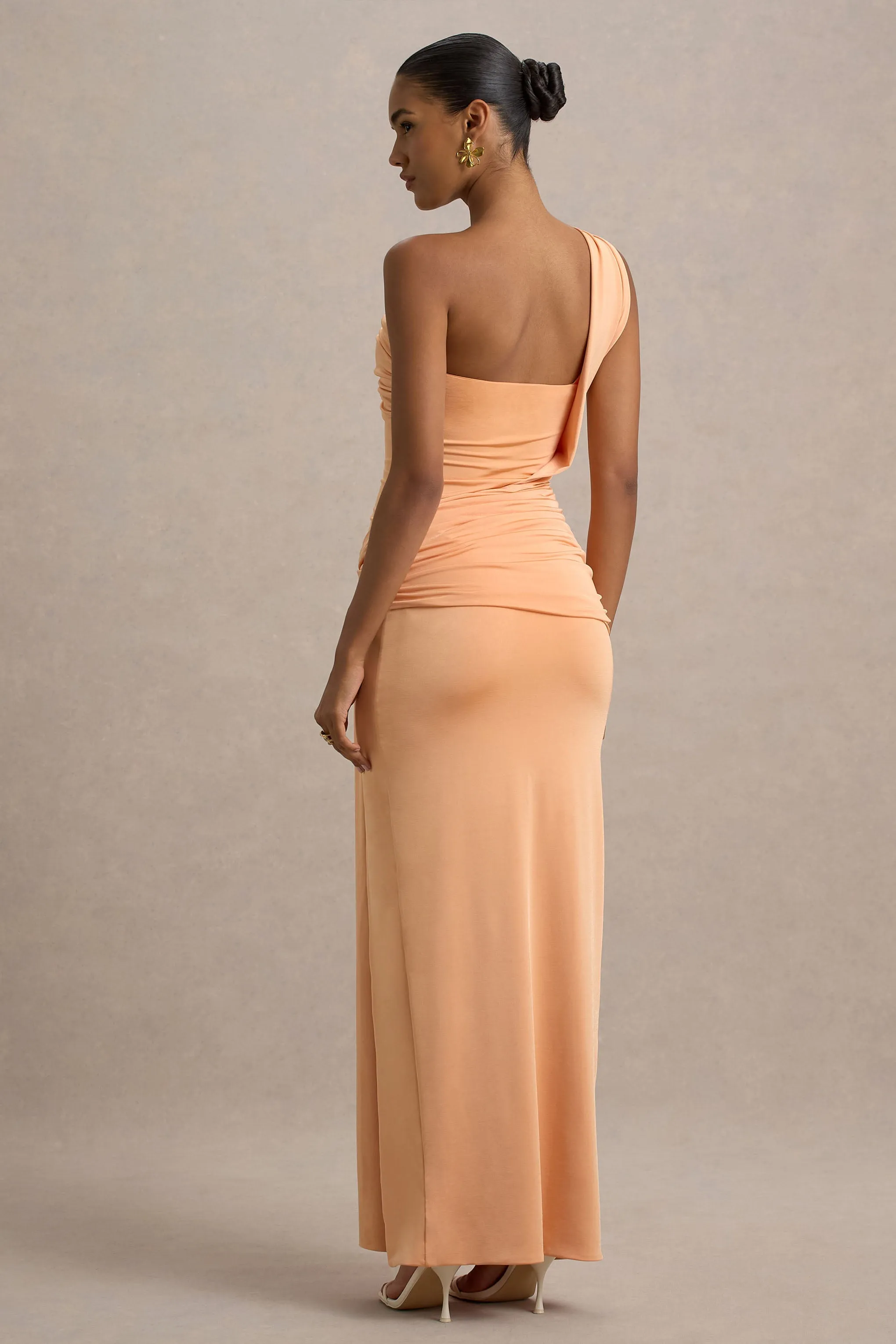 Erminia | Peach One-Shoulder Twist Wrap Maxi Dress sold by Club L London product image thumbnail 2