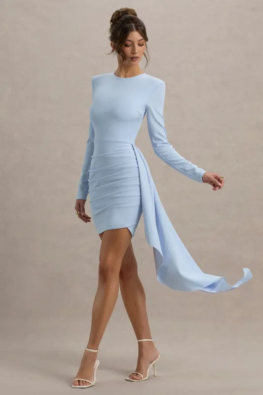 Zaya | Powder Blue Long Sleeve Mini Dress With Drape sold by Club L London