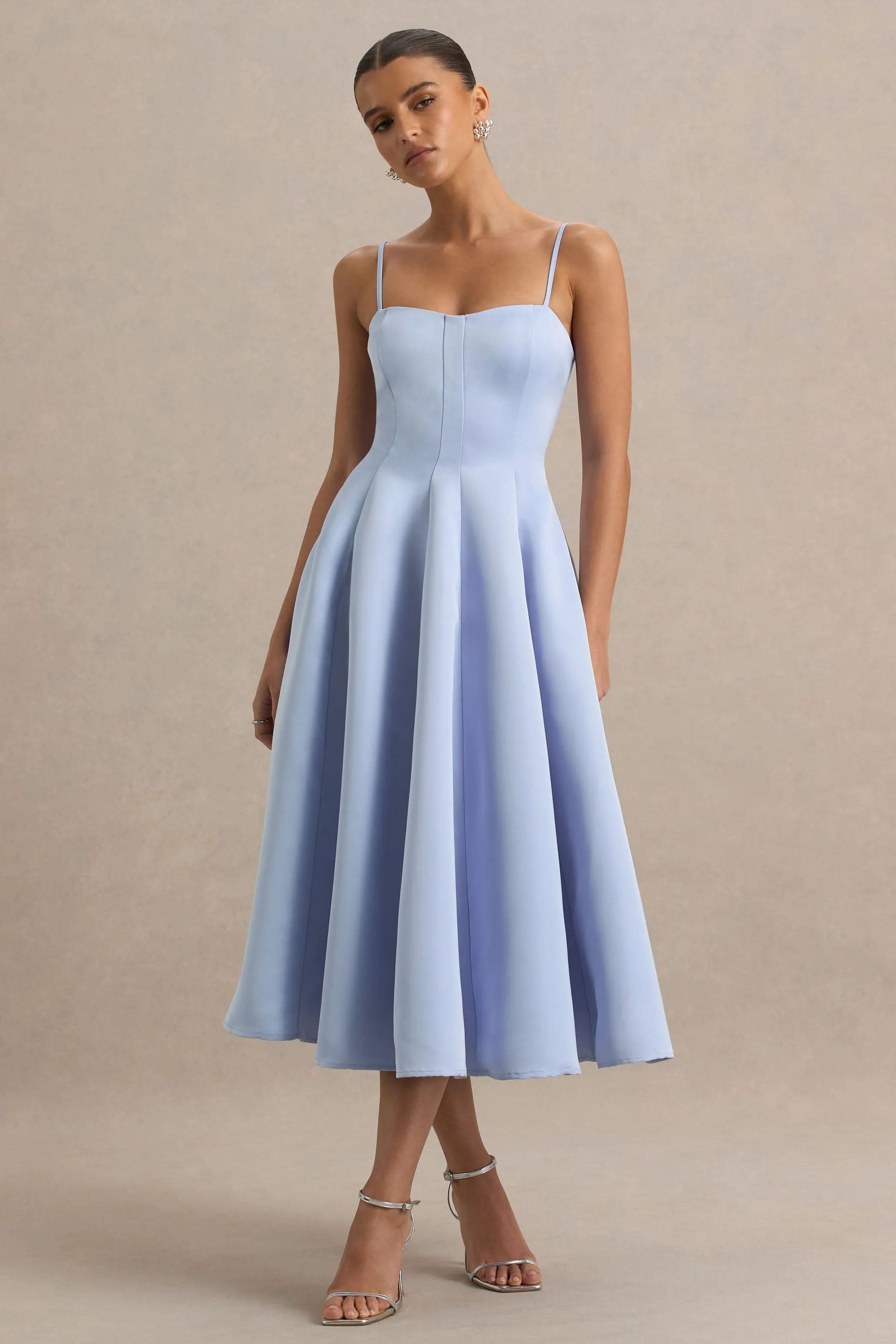 Mally | Powder Blue Sweetheart A-Line Midi Dress sold by Club L London
