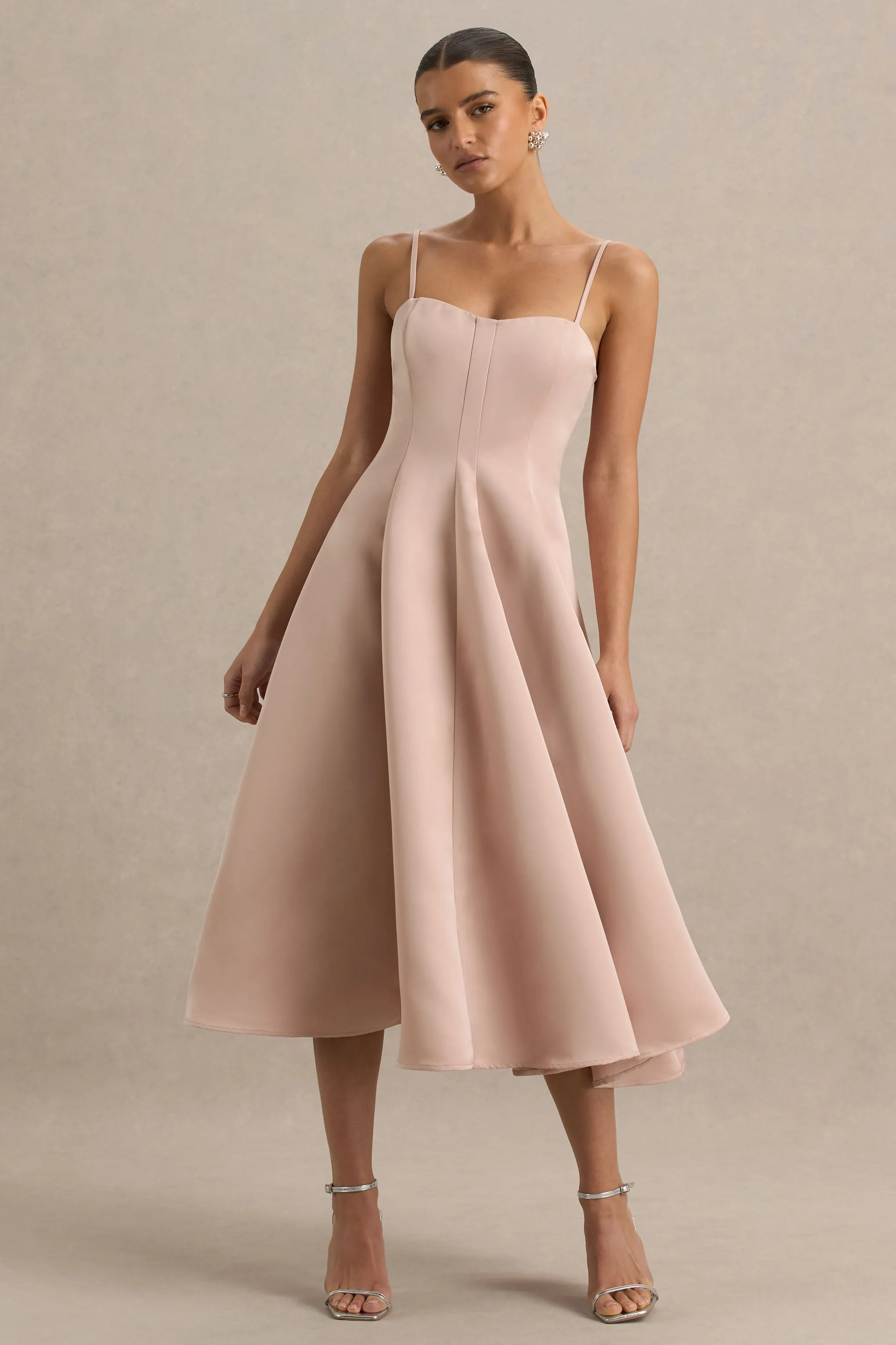 Mally | Rose Pink Satin Sweetheart A-Line Midi Dress sold by Club L London product image thumbnail 4