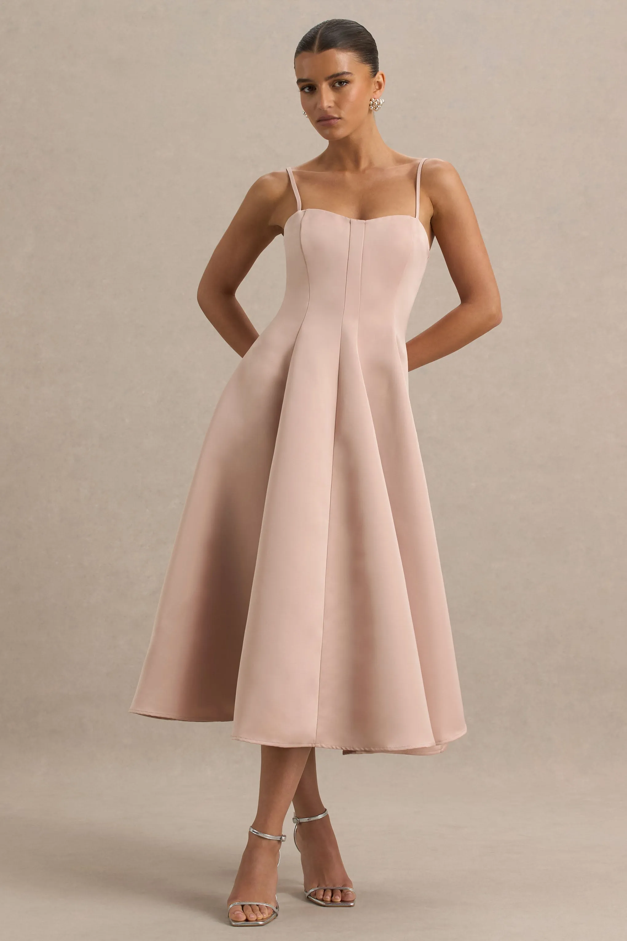 Mally | Rose Pink Satin Sweetheart A-Line Midi Dress sold by Club L London product image thumbnail 5