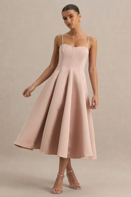 Mally | Rose Pink Satin Sweetheart A-Line Midi Dress sold by Club L London