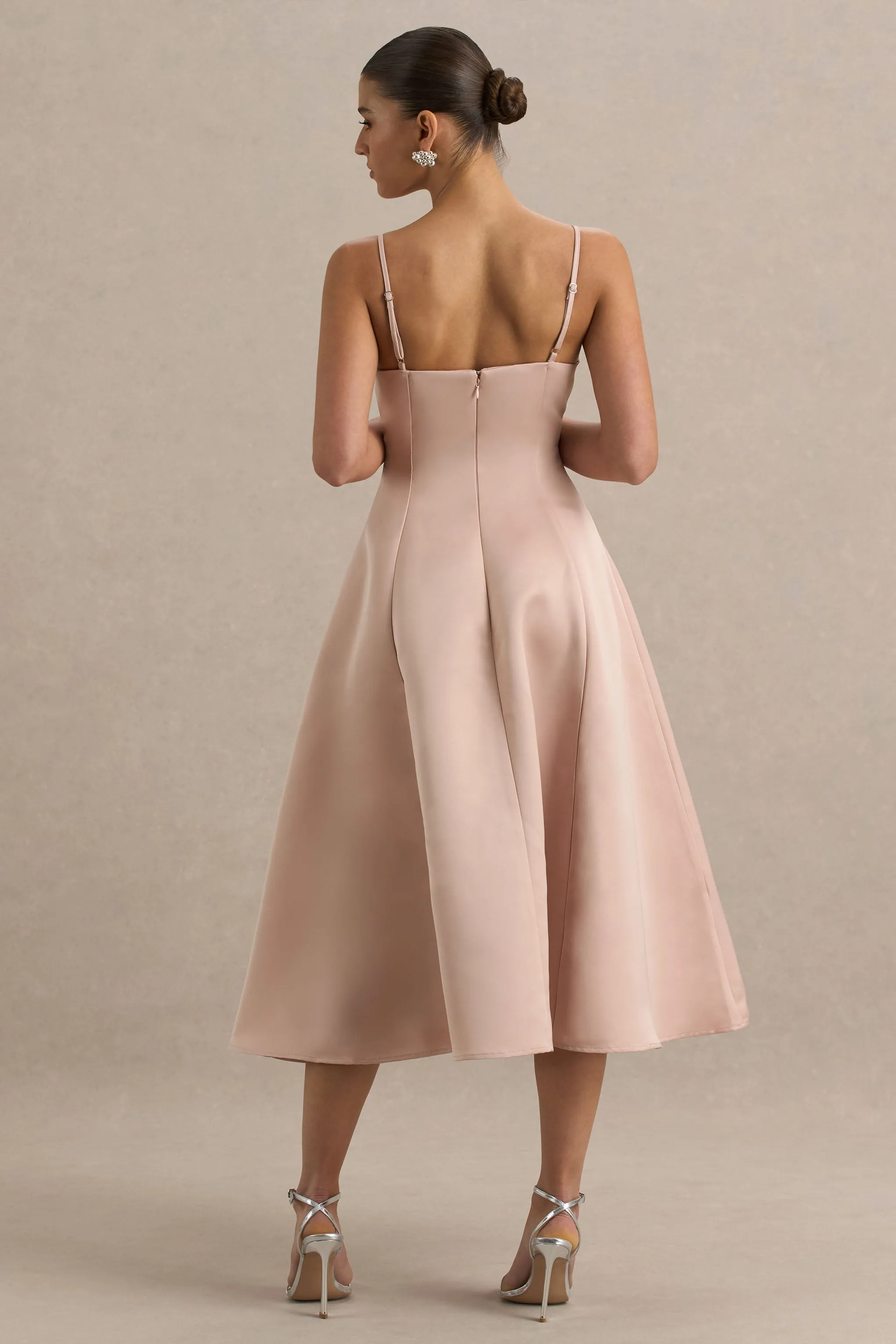 Mally | Rose Pink Satin Sweetheart A-Line Midi Dress sold by Club L London product image thumbnail 2