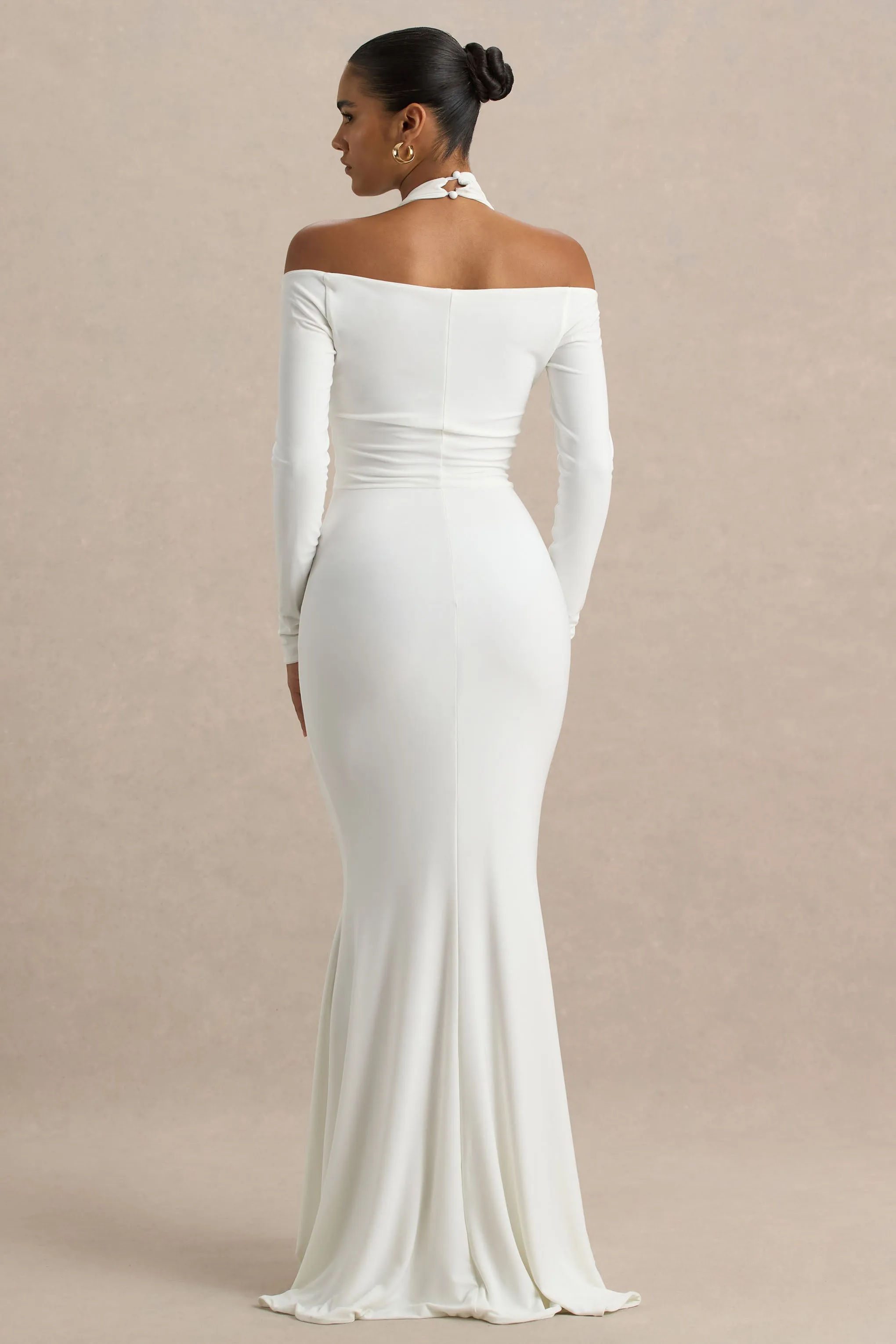 Living High | White Halter-Neck Maxi Dress With Long Sleeves sold by Club L London product image thumbnail 2