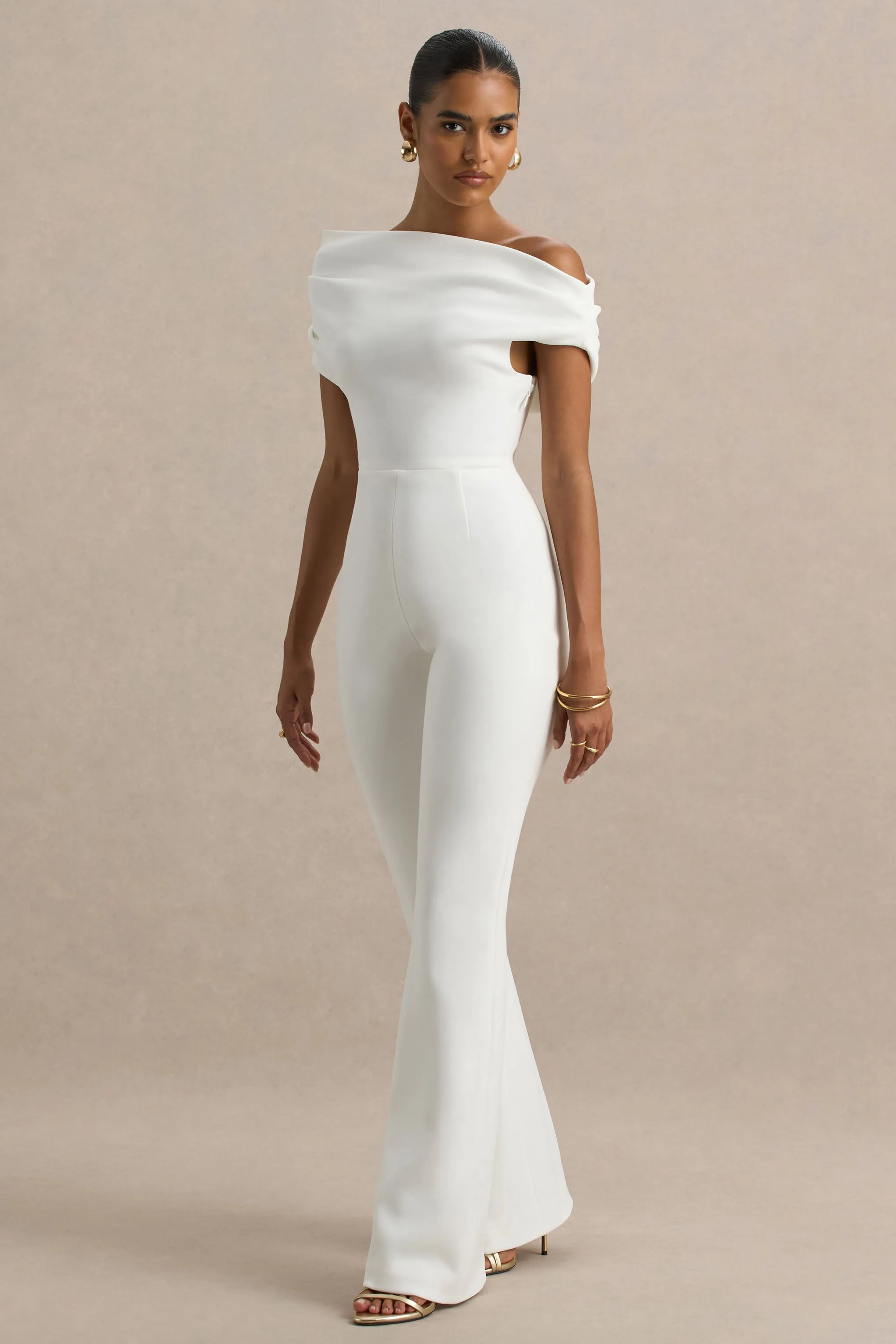 Alexandra | White Asymmetric Draped Jumpsuit sold by Club L London product image thumbnail 5