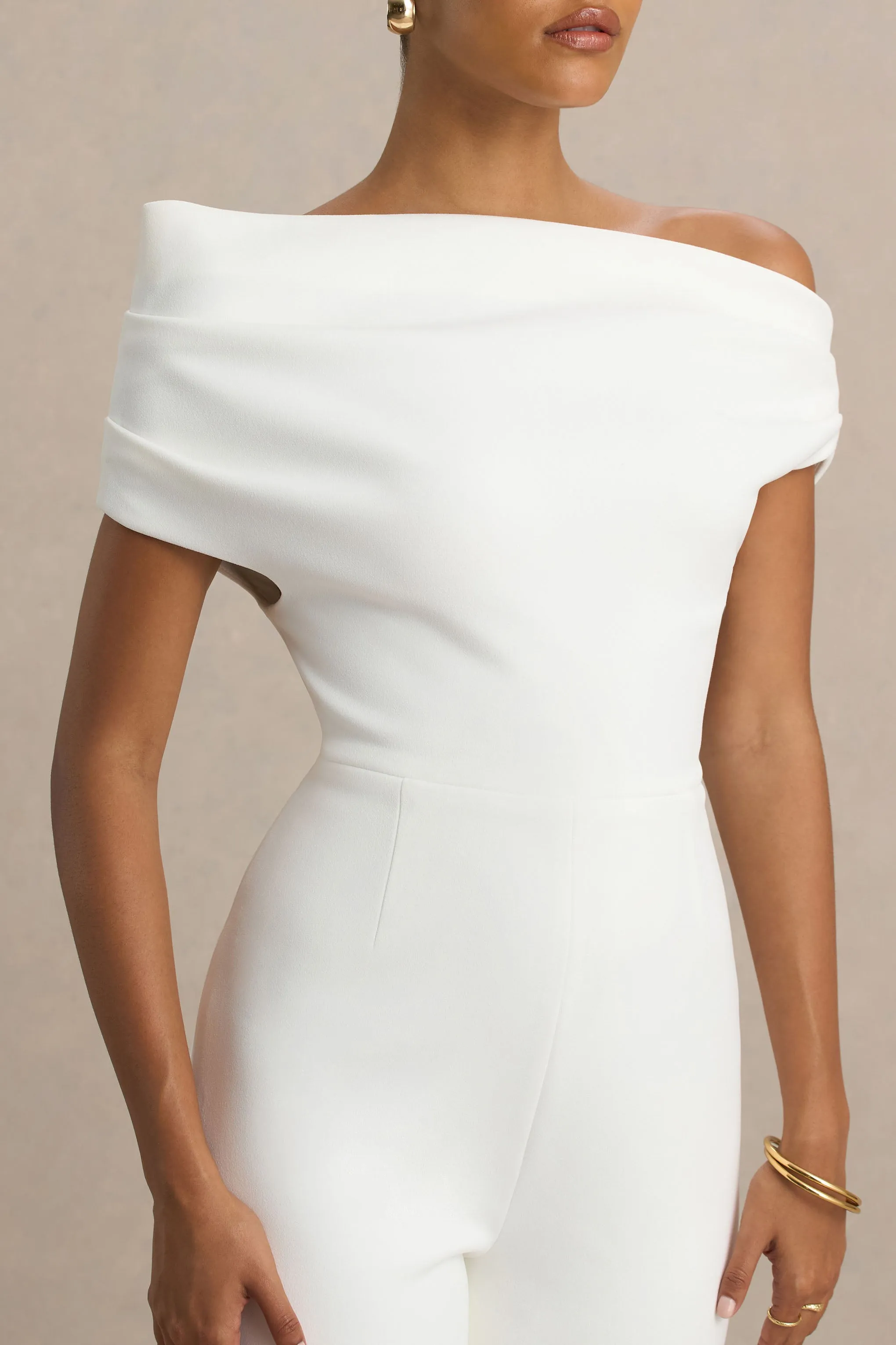 Alexandra | White Asymmetric Draped Jumpsuit sold by Club L London product image thumbnail 4