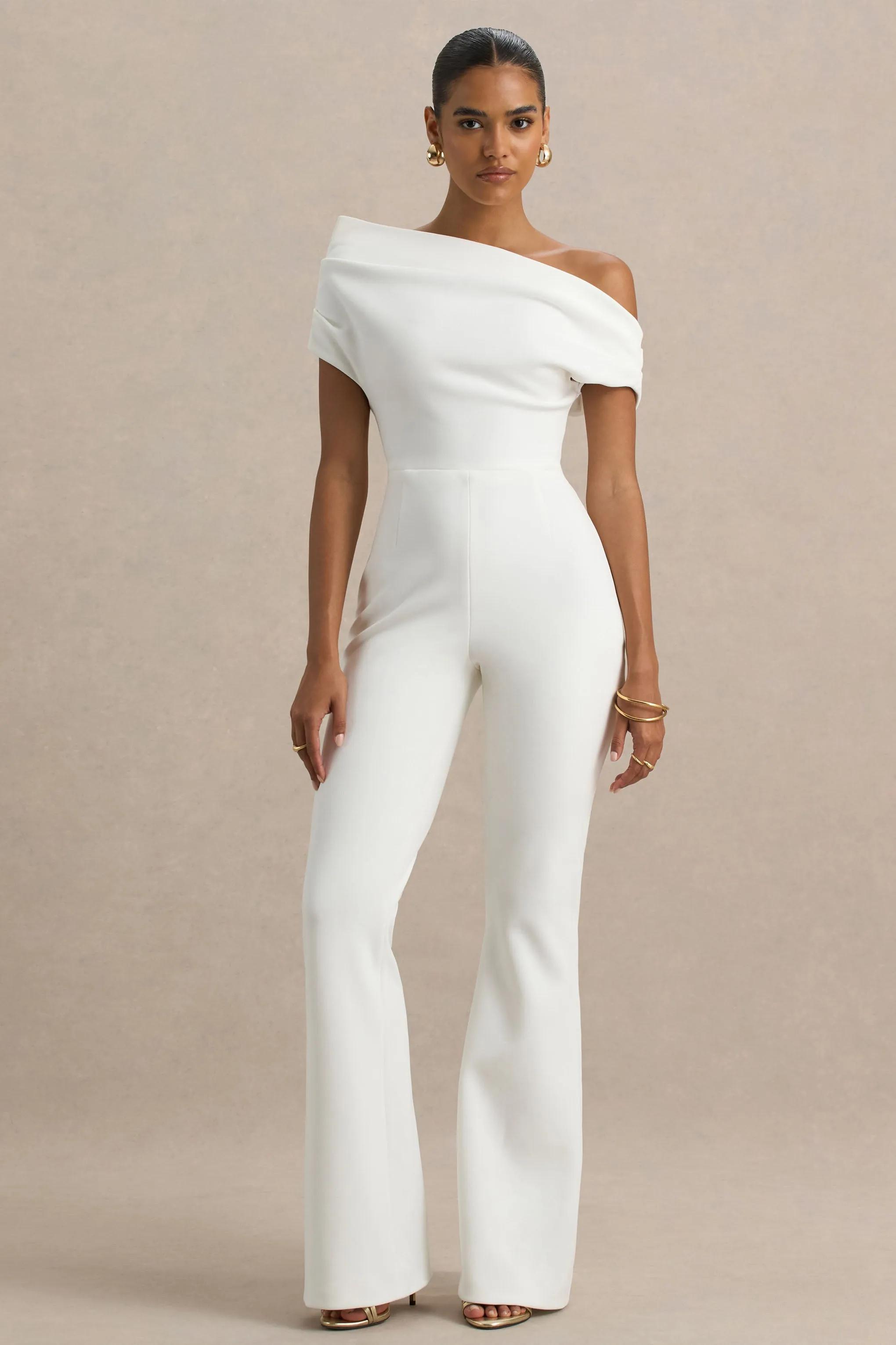 Alexandra | White Asymmetric Draped Jumpsuit sold by Club L London product image thumbnail 3