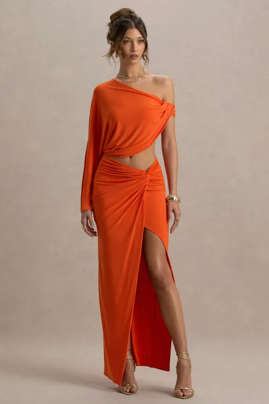 Marlena | Orange Twisted Split Maxi Skirt sold by Club L London