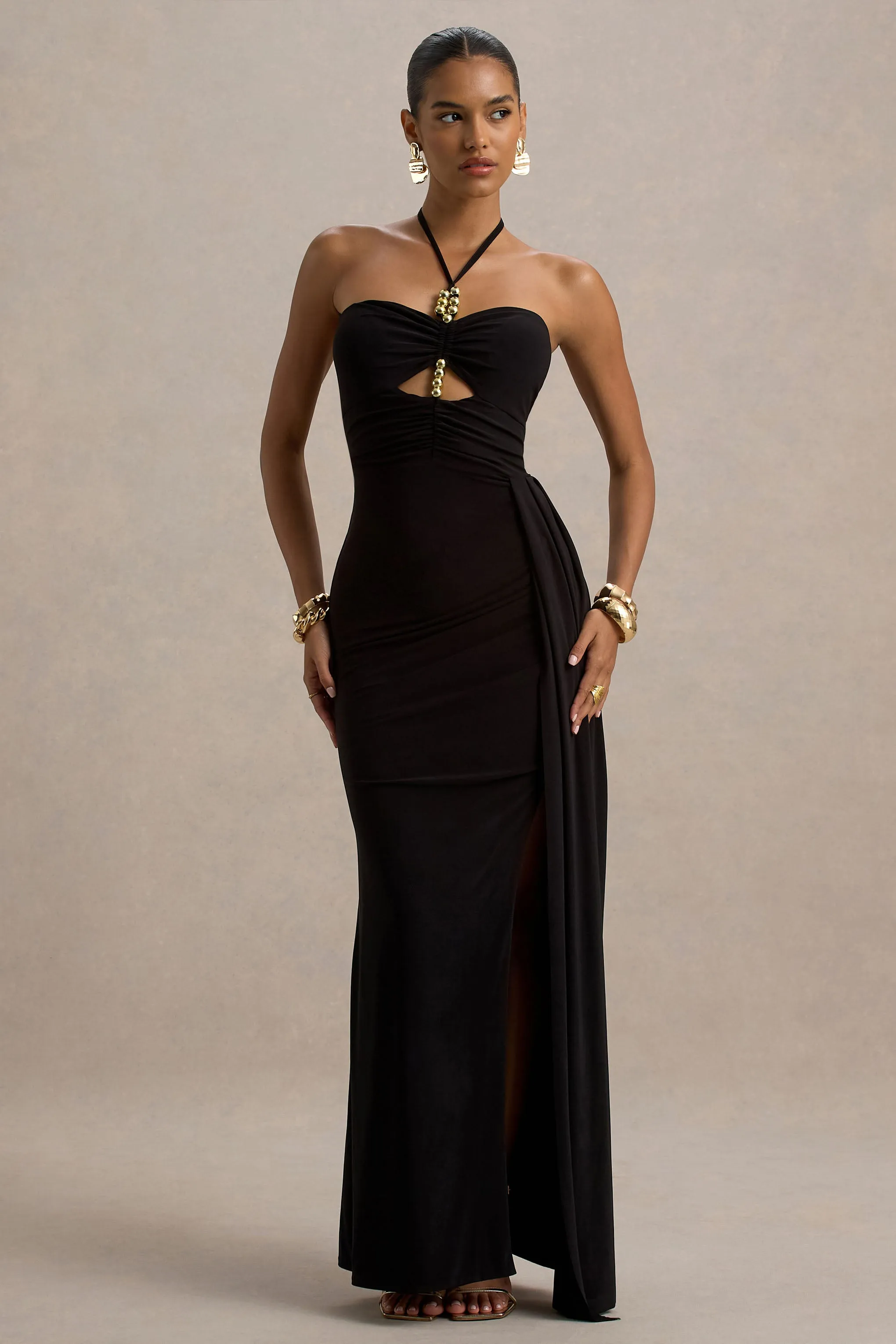 Mohito | Black Halter-Neck Cut-Out Maxi Dress With Split sold by Club L London product image thumbnail 4