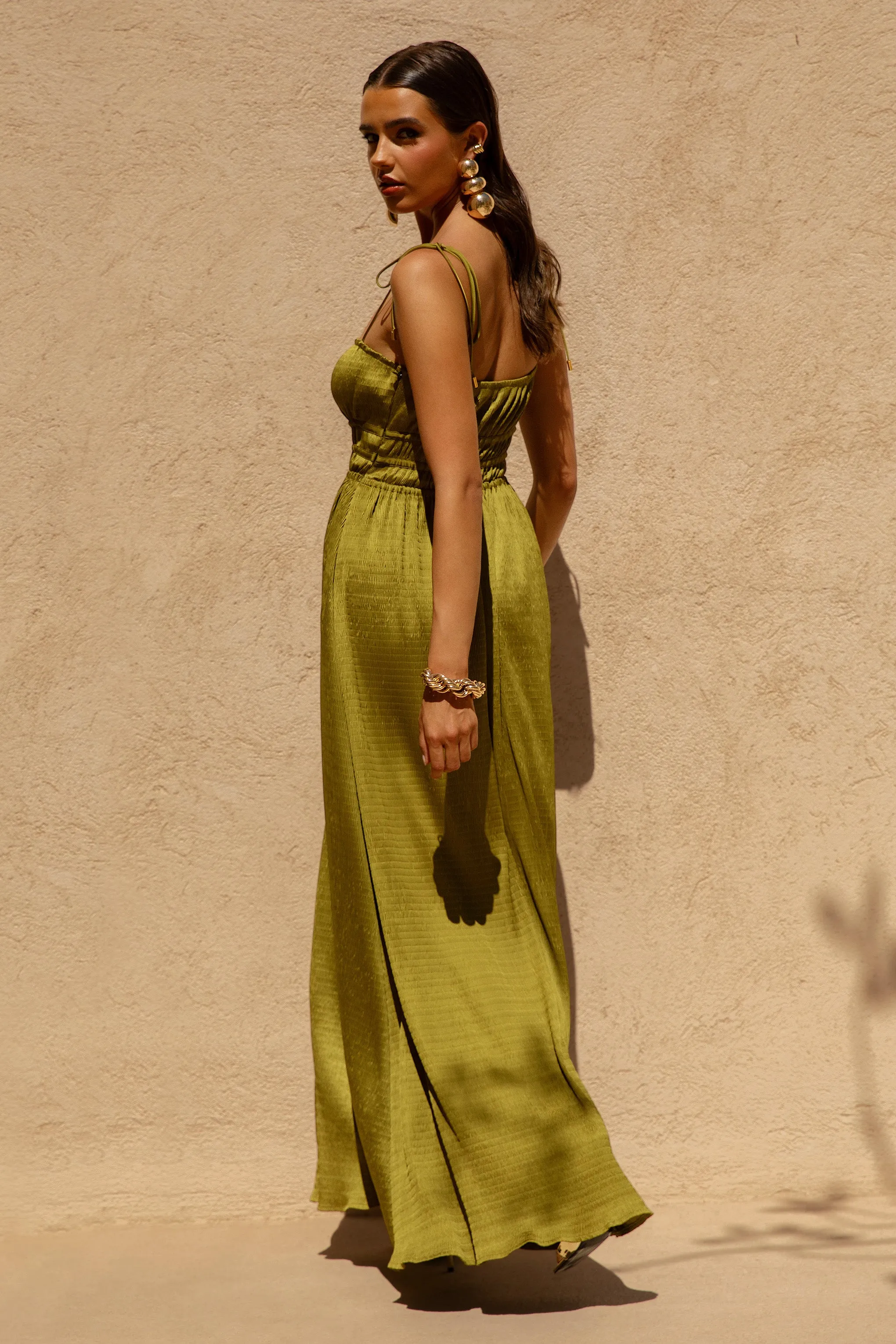 Azalea | Green Square-Neck Maxi Dress With Chest Cut-Out And Pleated Detailing sold by Club L London product image thumbnail 2