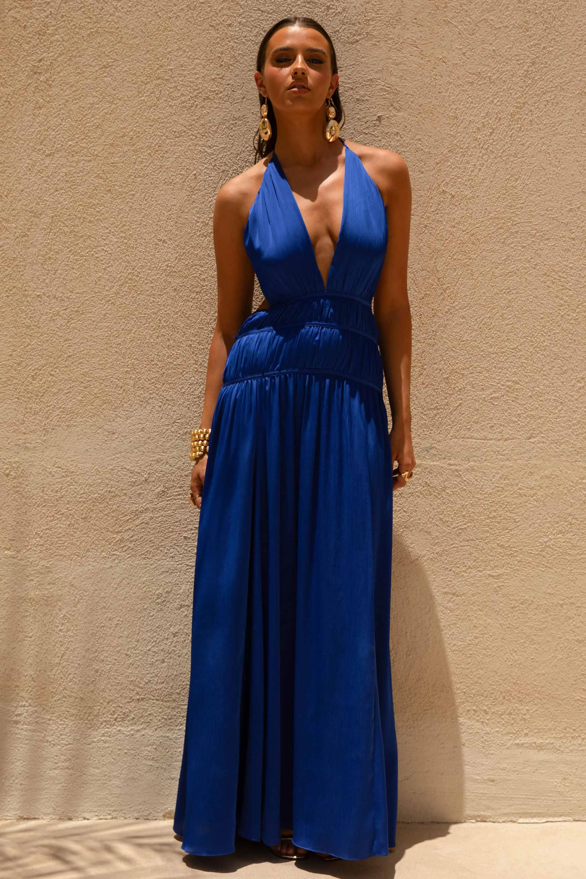Pacific | Blue Halter-Neck Maxi Dress with Open-Back sold by Club L London product image thumbnail 4