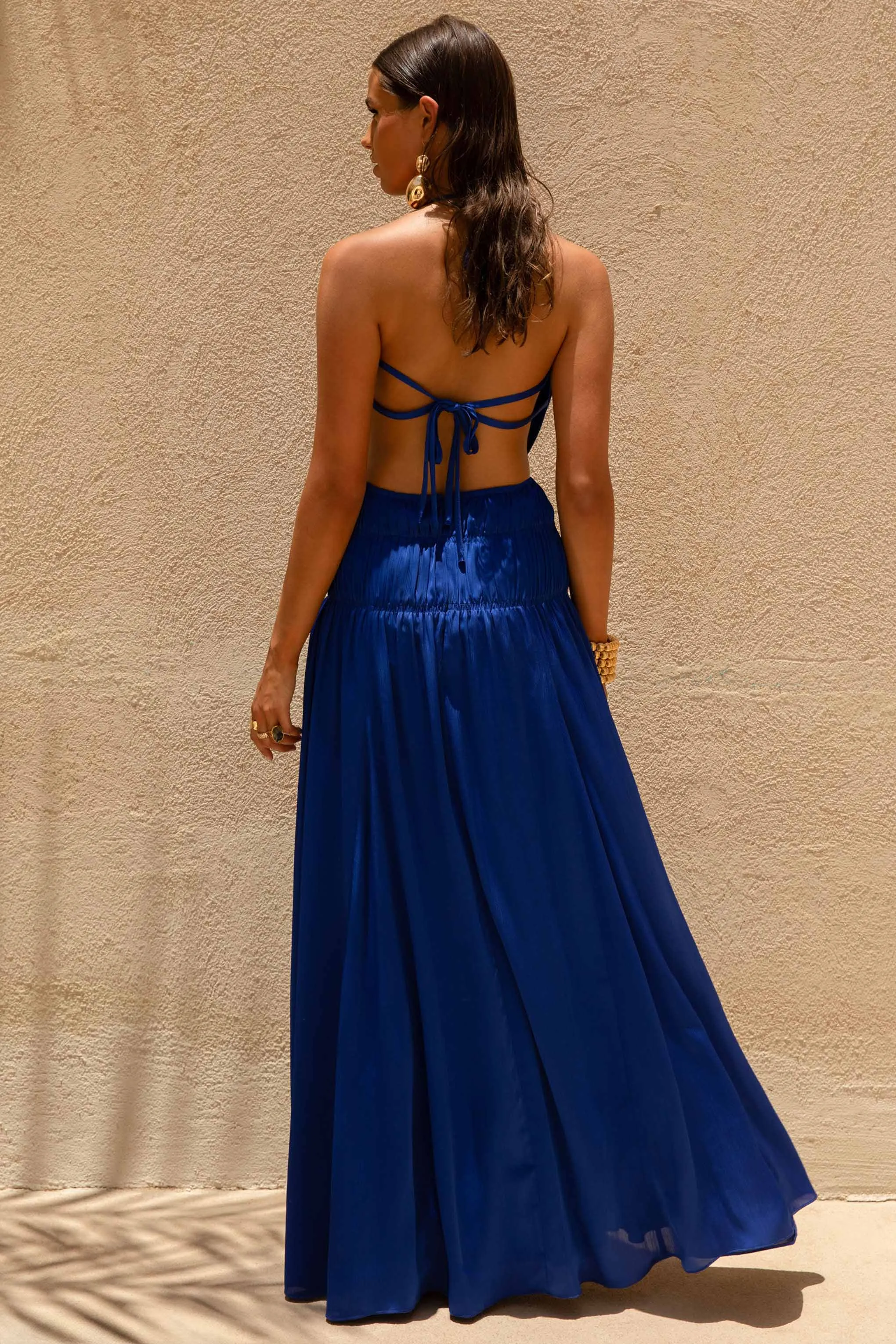 Pacific | Blue Halter-Neck Maxi Dress with Open-Back sold by Club L London product image thumbnail 2